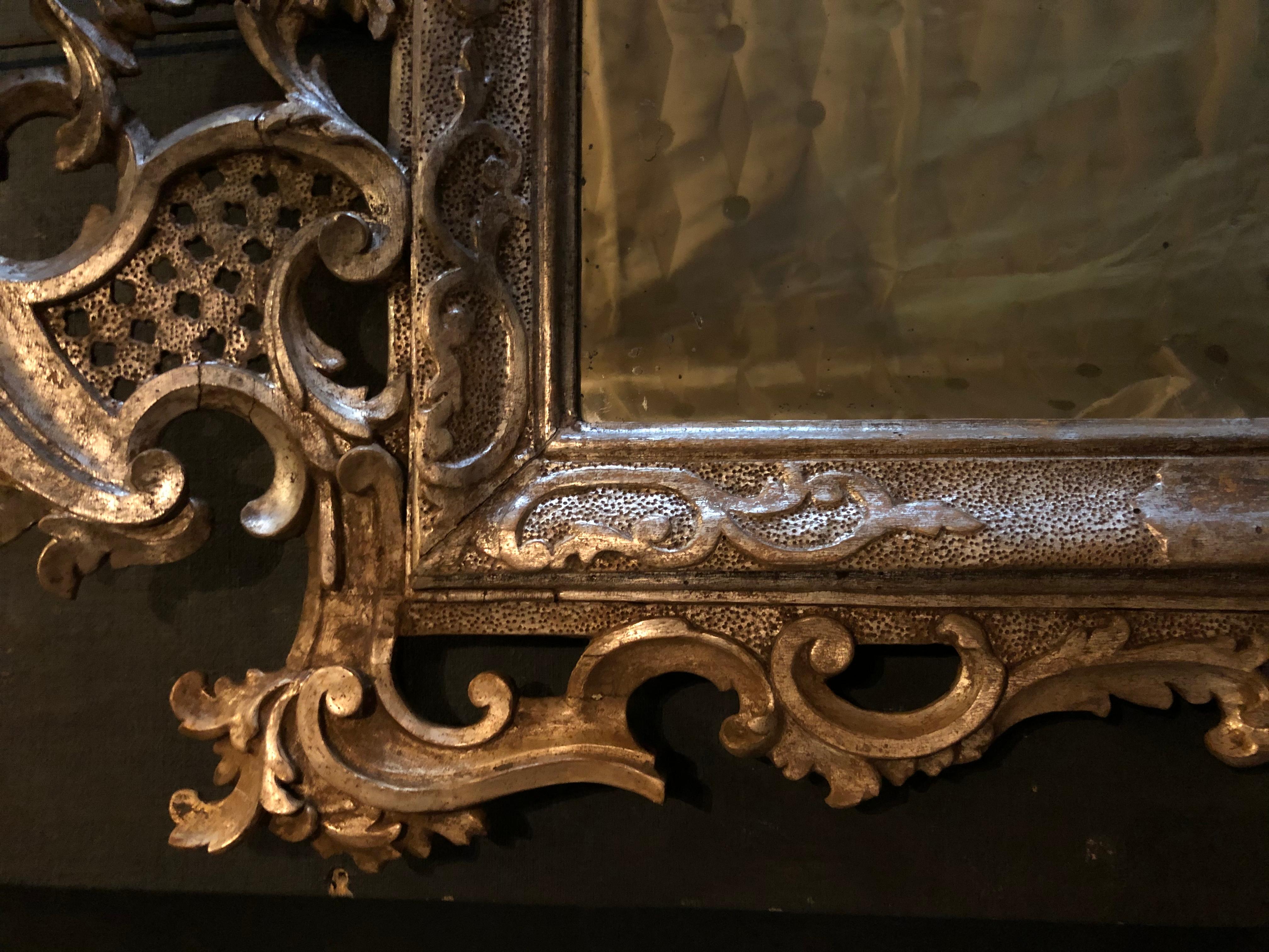 Carved Louis XVI Mirror, Silver Patina For Sale