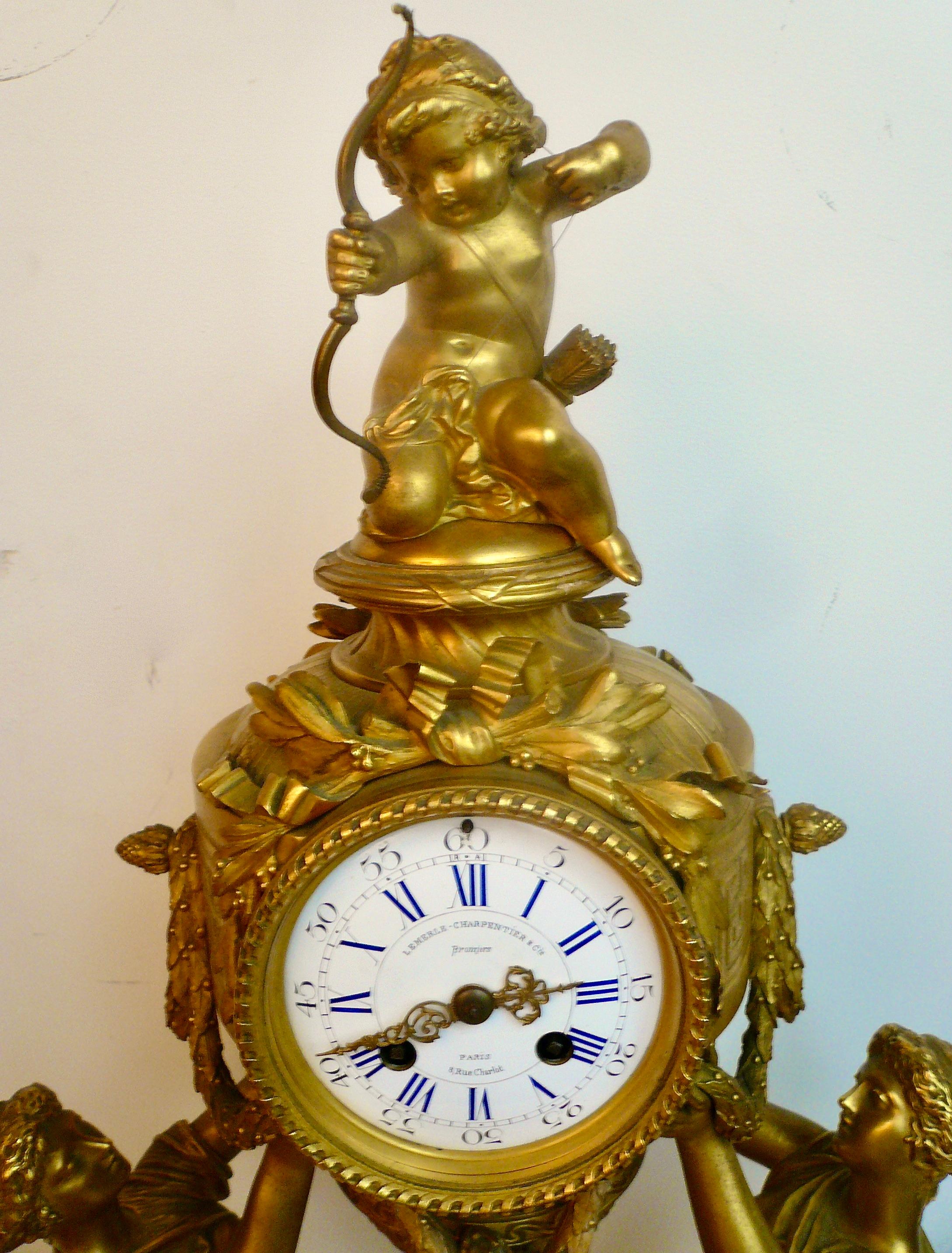 Louis XVI Neo-Classical Style Figural Ormolu Clock by Charpentier & Cie For Sale 3