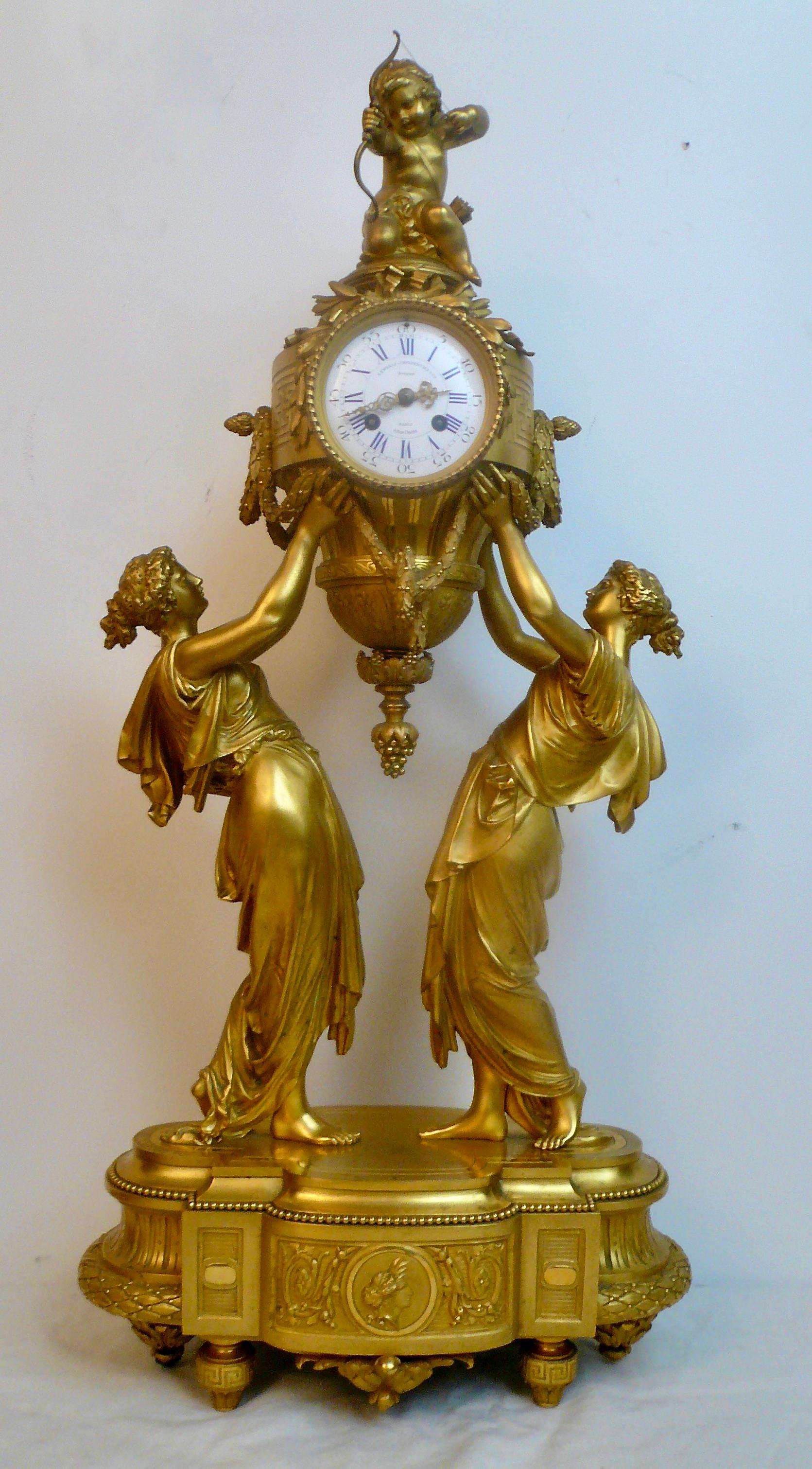 Louis XVI Neo-Classical Style Figural Ormolu Clock by Charpentier & Cie For Sale 5