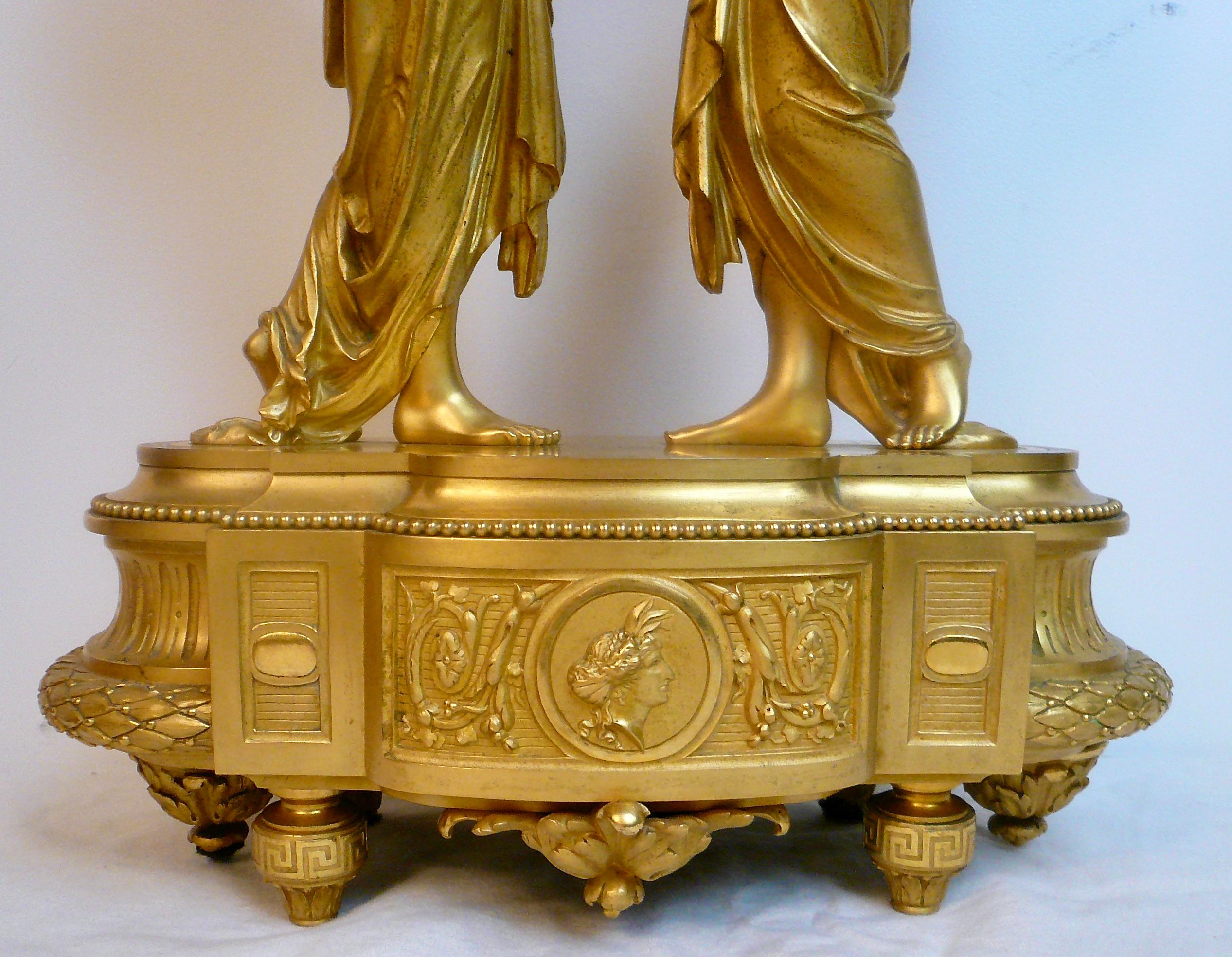 Louis XVI Neo-Classical Style Figural Ormolu Clock by Charpentier & Cie For Sale 6