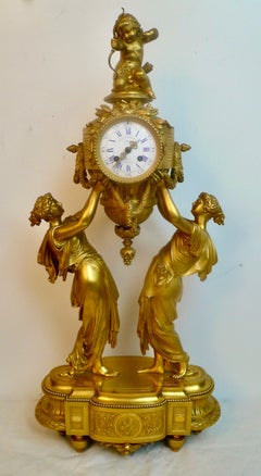 Figurale Goldbronze-Uhr im neoklassischen Louis-XVI.-Stil von Charpentier & Cie