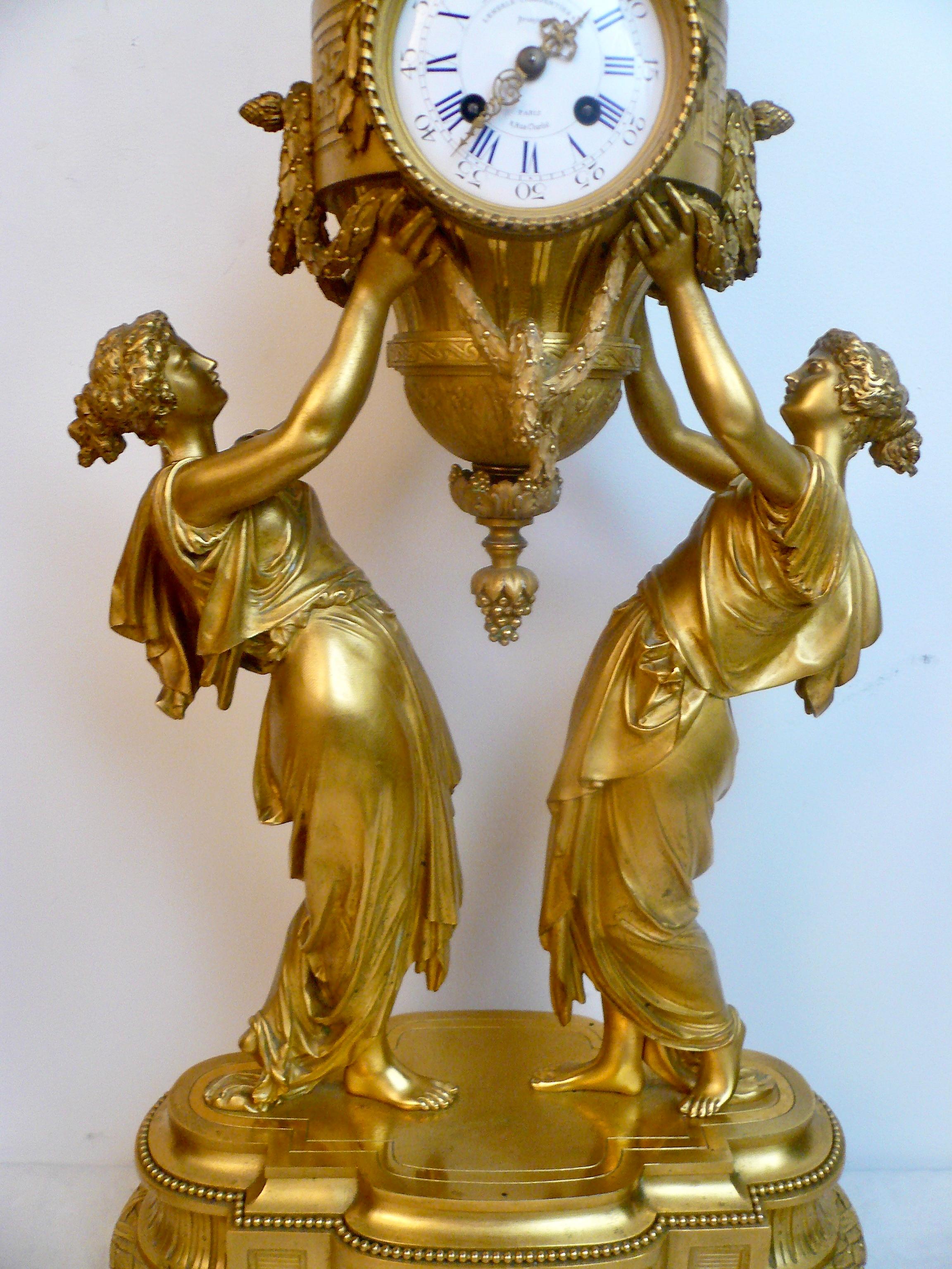 French Louis XVI Neo-Classical Style Figural Ormolu Clock by Charpentier & Cie For Sale