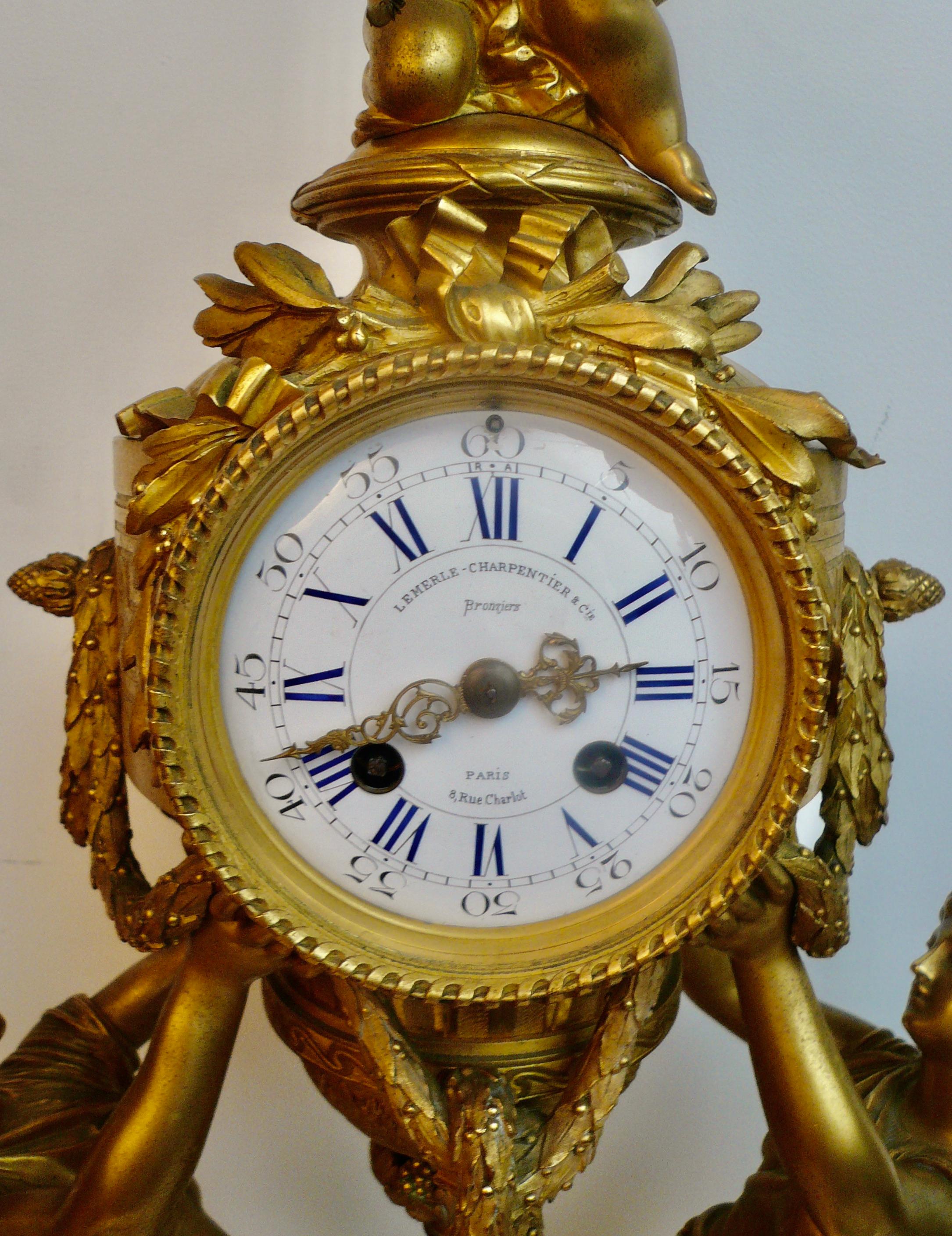 Louis XVI Neo-Classical Style Figural Ormolu Clock by Charpentier & Cie In Good Condition For Sale In Pittsburgh, PA