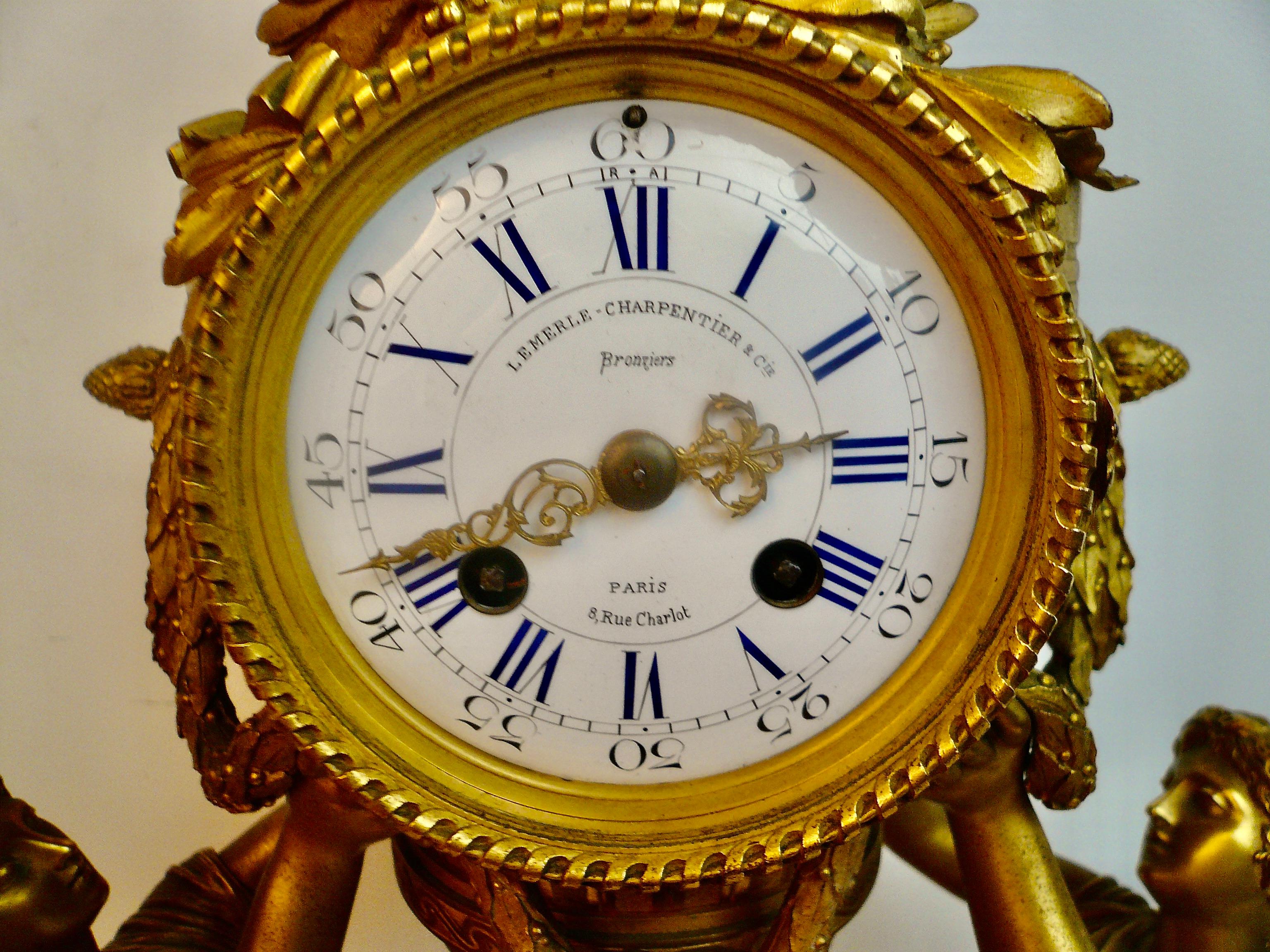 18th Century Louis XVI Neo-Classical Style Figural Ormolu Clock by Charpentier & Cie For Sale