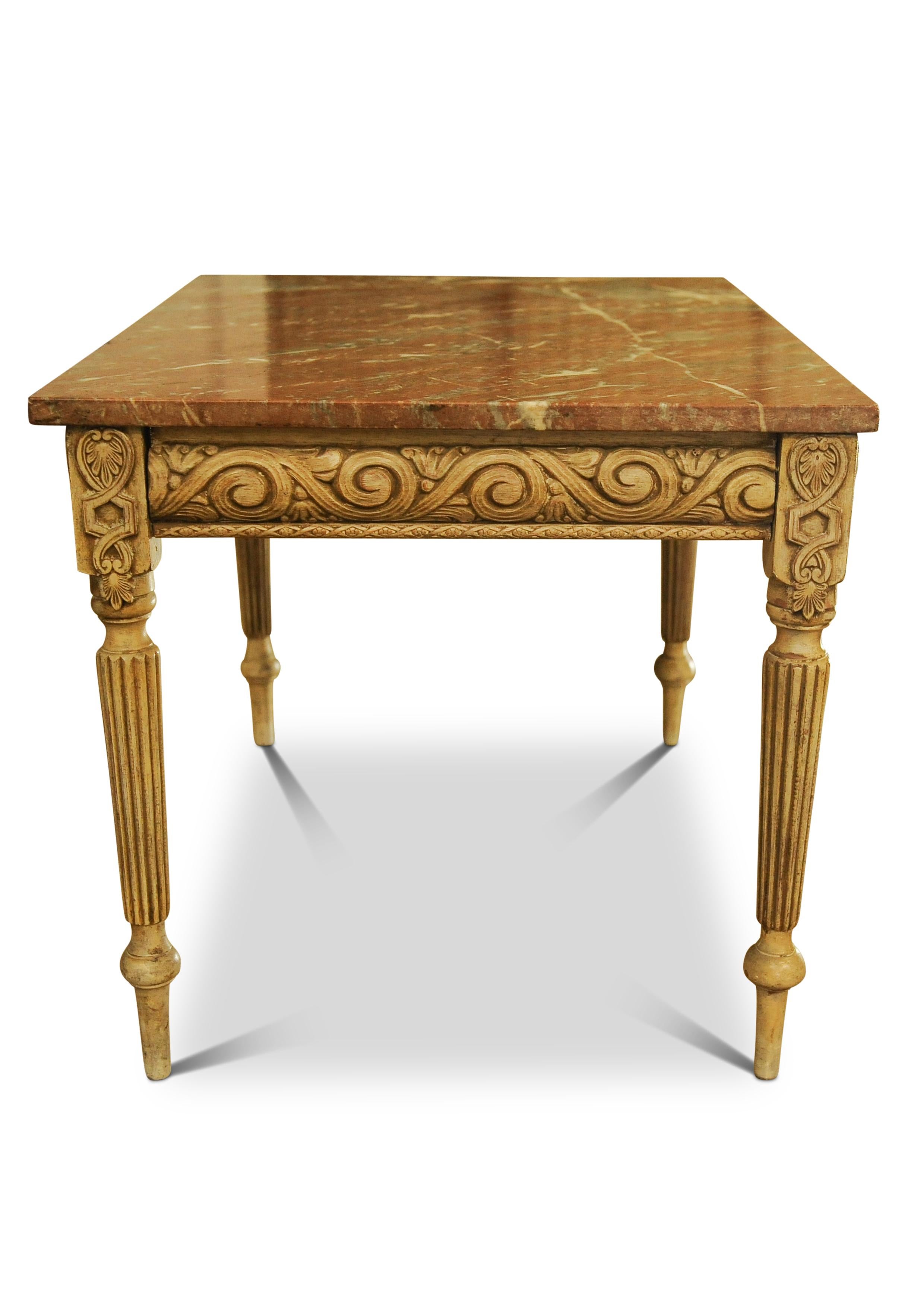 Painted Louis XVI Neoclassical Design Rouge Veined Marble Top Table 1800's For Sale