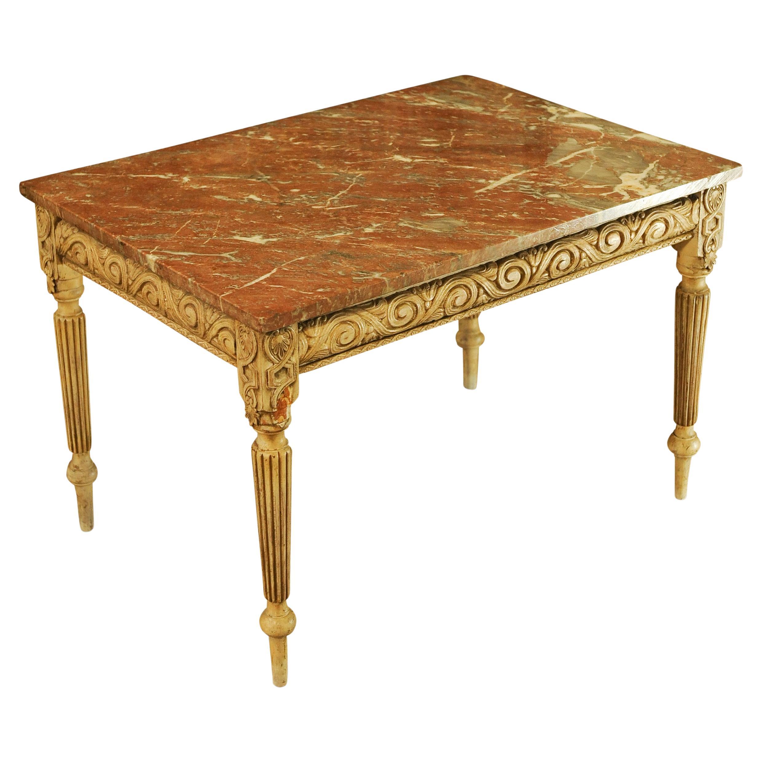 Table de conception néoclassique Louis XVI à plateau en marbre veiné rouge, années 1800 en vente