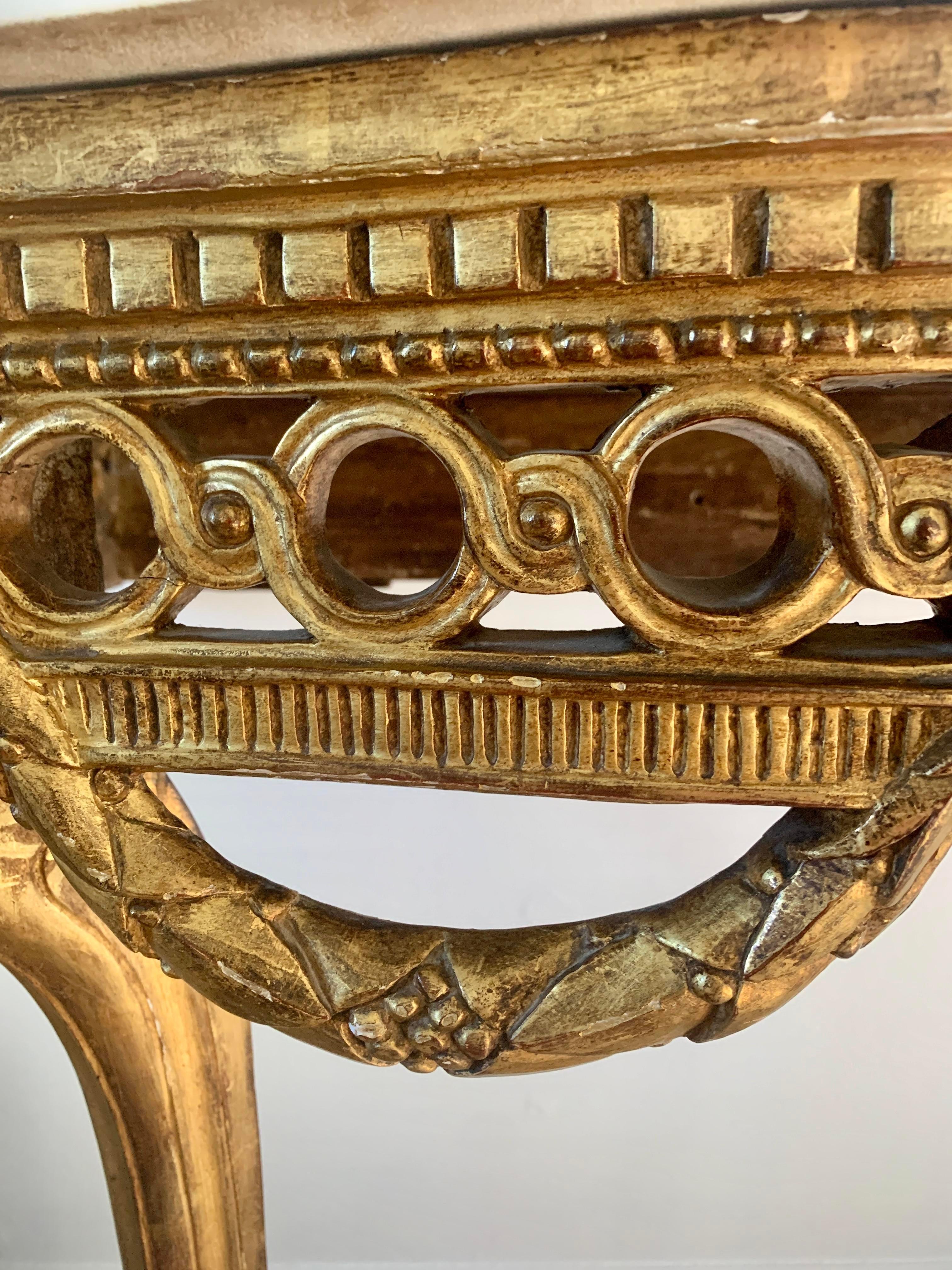Louis XVI Neoclassical Gilt Wood Marble Top Console Table In Good Condition In Elkhart, IN