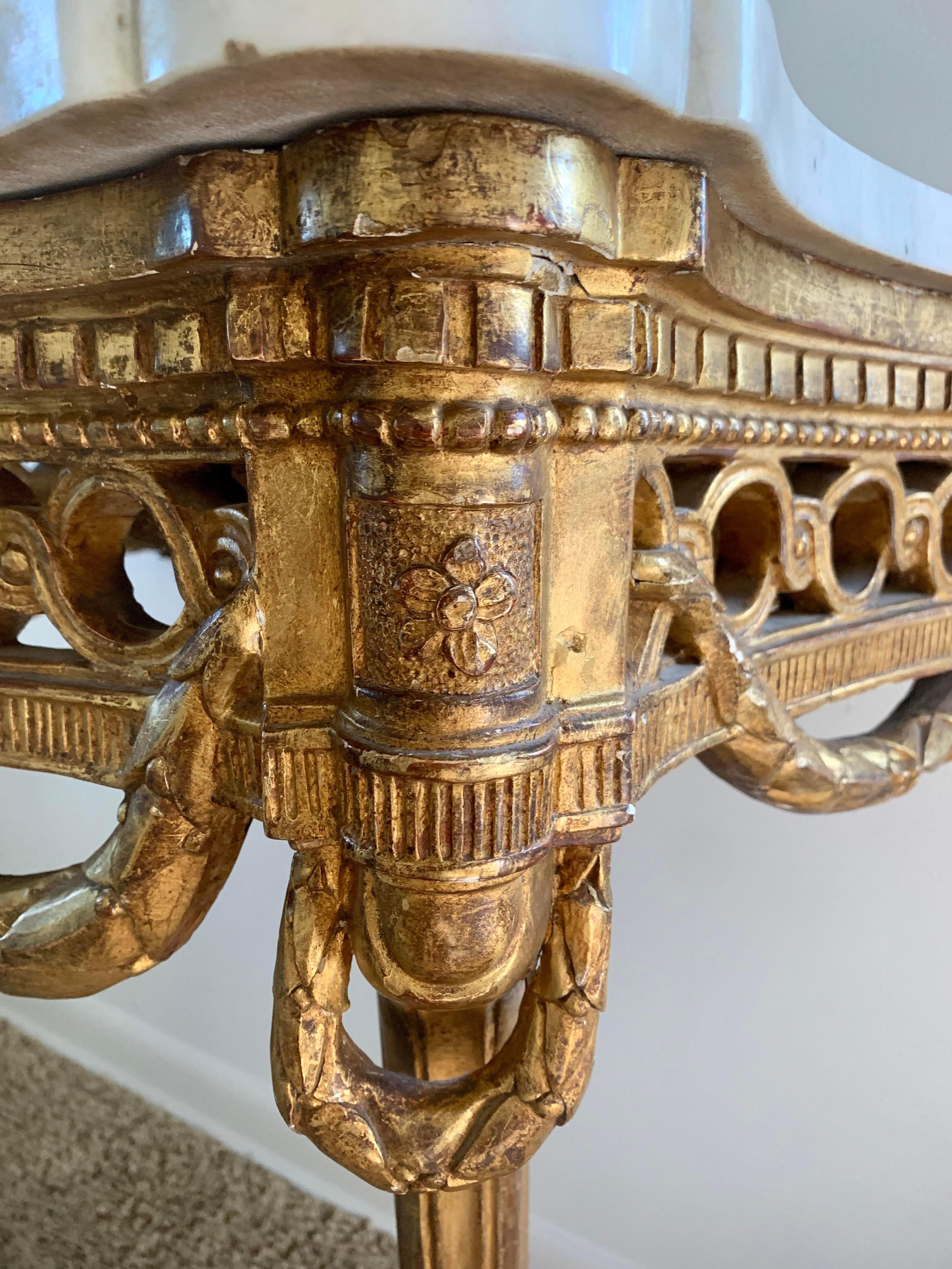 Louis XVI Neoclassical Gilt Wood Marble Top Console Table 2