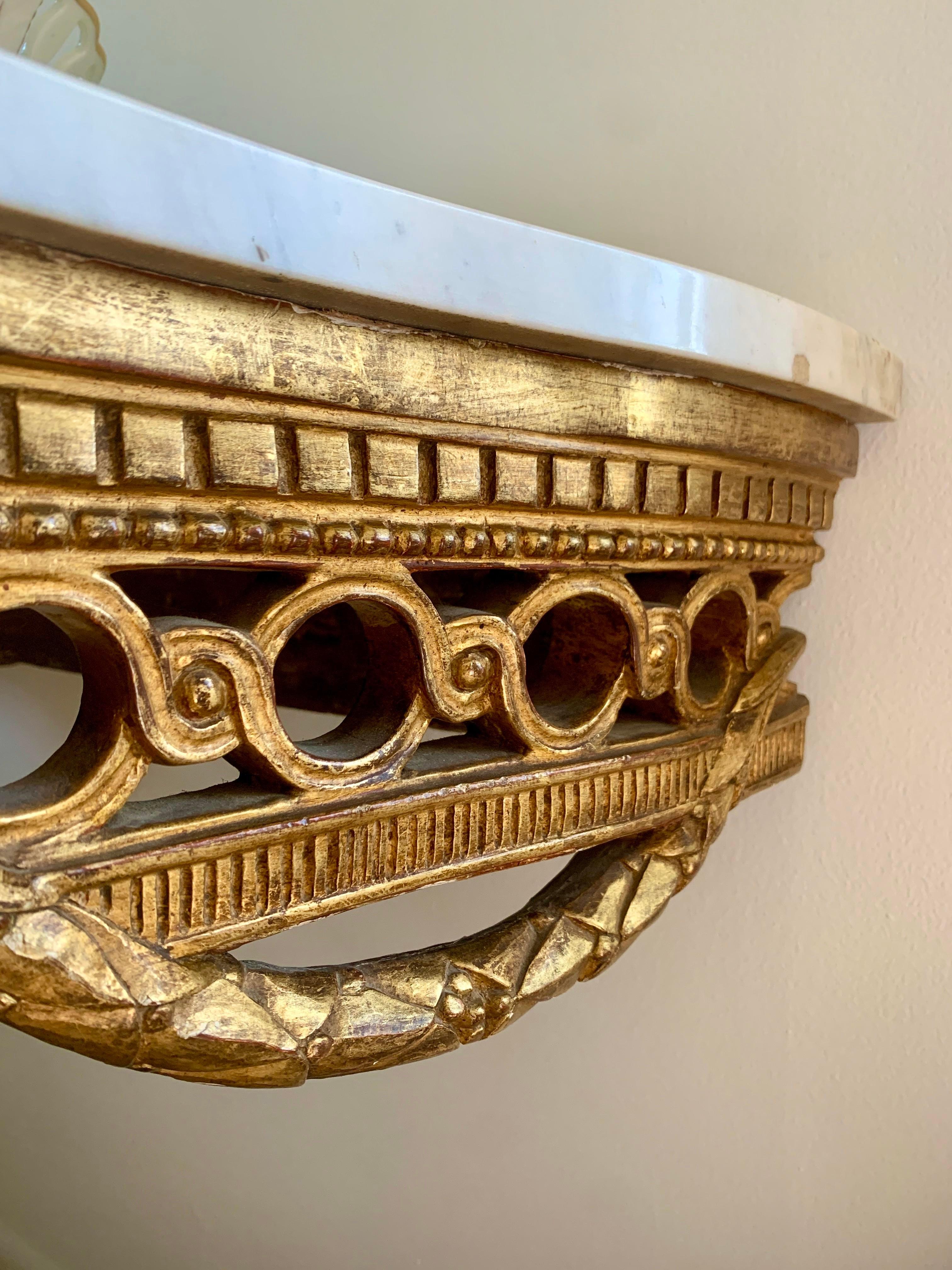 Louis XVI Neoclassical Gilt Wood Marble Top Console Table 3