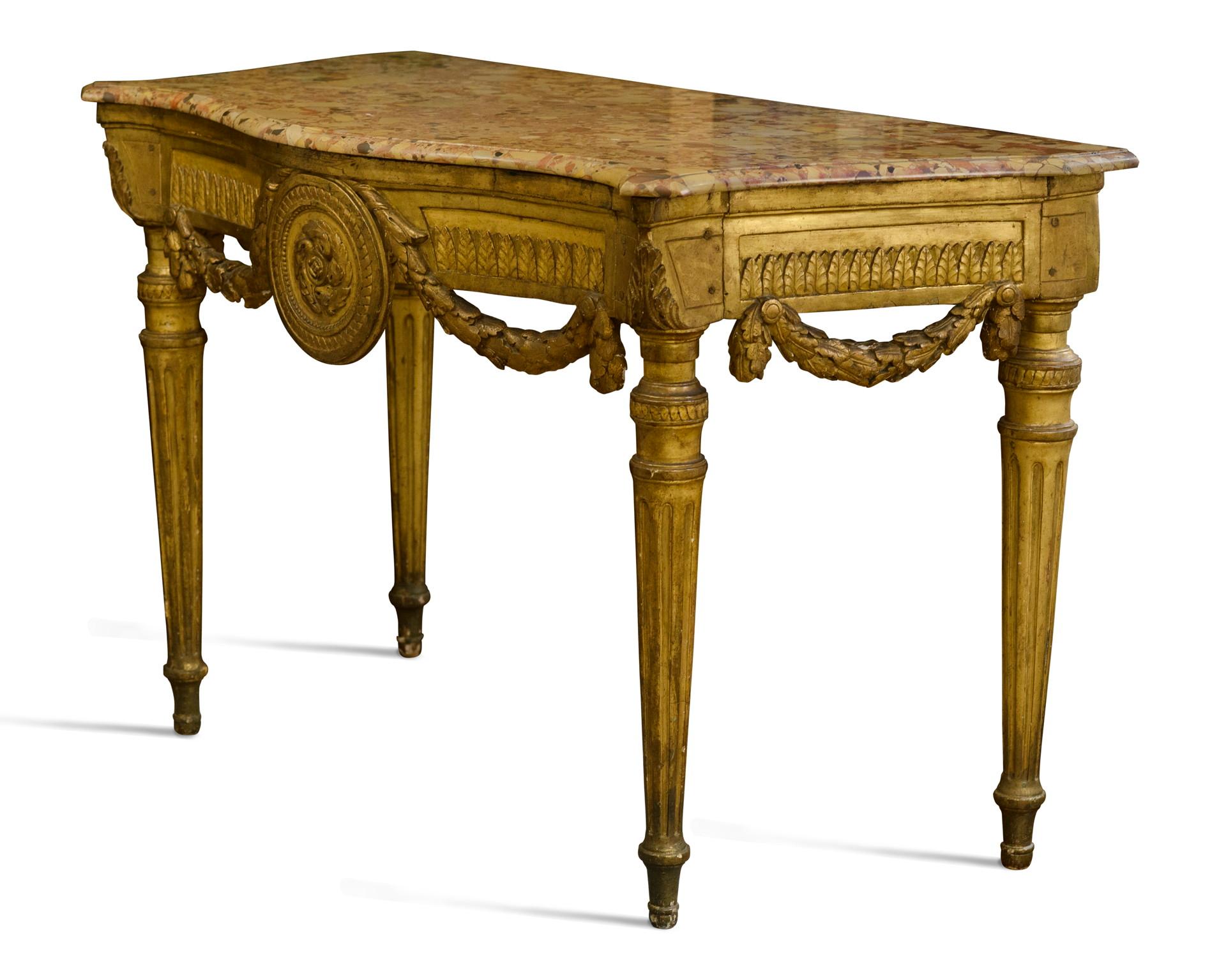 Neoklassizistische Konsole aus vergoldetem Holz, Louis XVI.-Stil im Zustand „Gut“ im Angebot in Kittery Point, ME