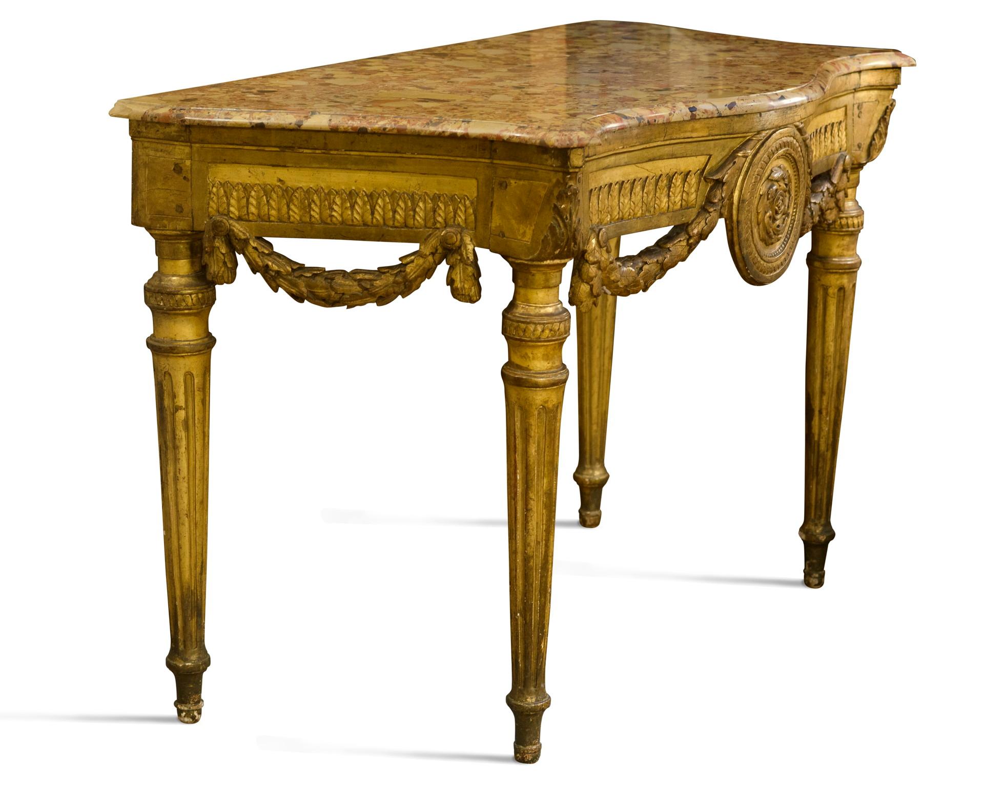 Neoklassizistische Konsole aus vergoldetem Holz, Louis XVI.-Stil (18. Jahrhundert) im Angebot