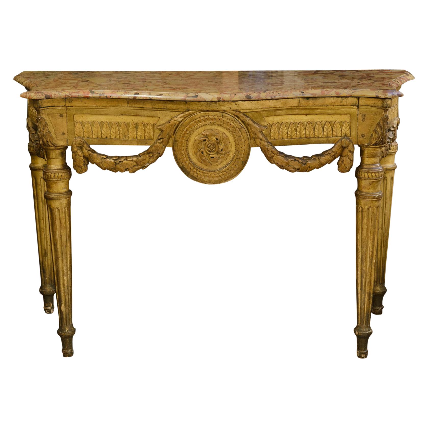 Neoklassizistische Konsole aus vergoldetem Holz, Louis XVI.-Stil