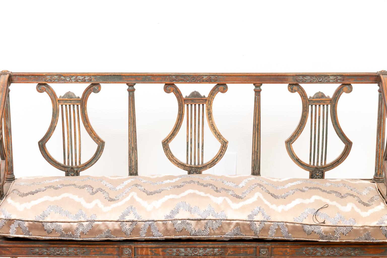 Louis XVI Neoclassical Style Lyre Back Bench In Good Condition In Stamford, CT
