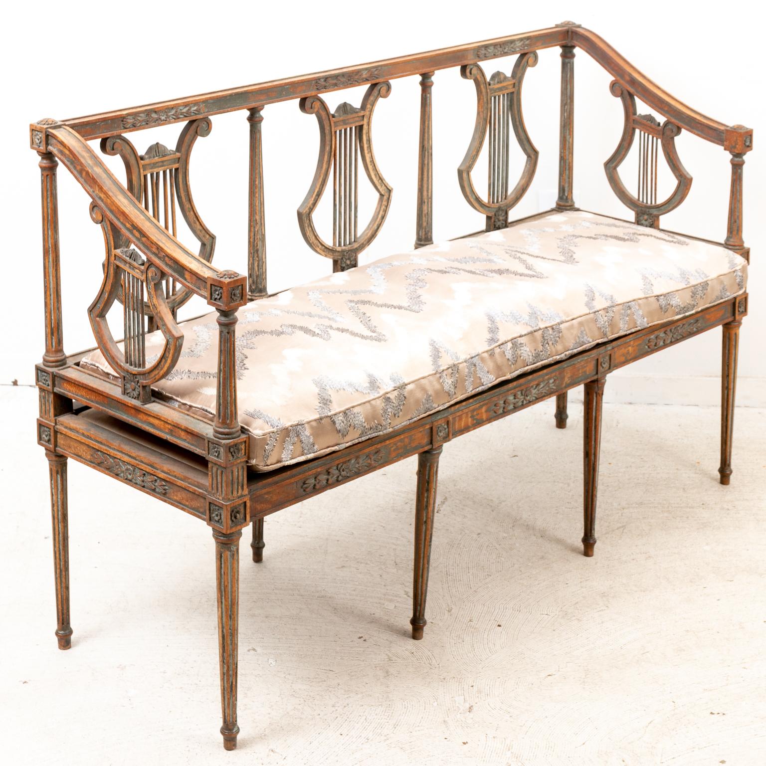 20th Century Louis XVI Neoclassical Style Lyre Back Bench