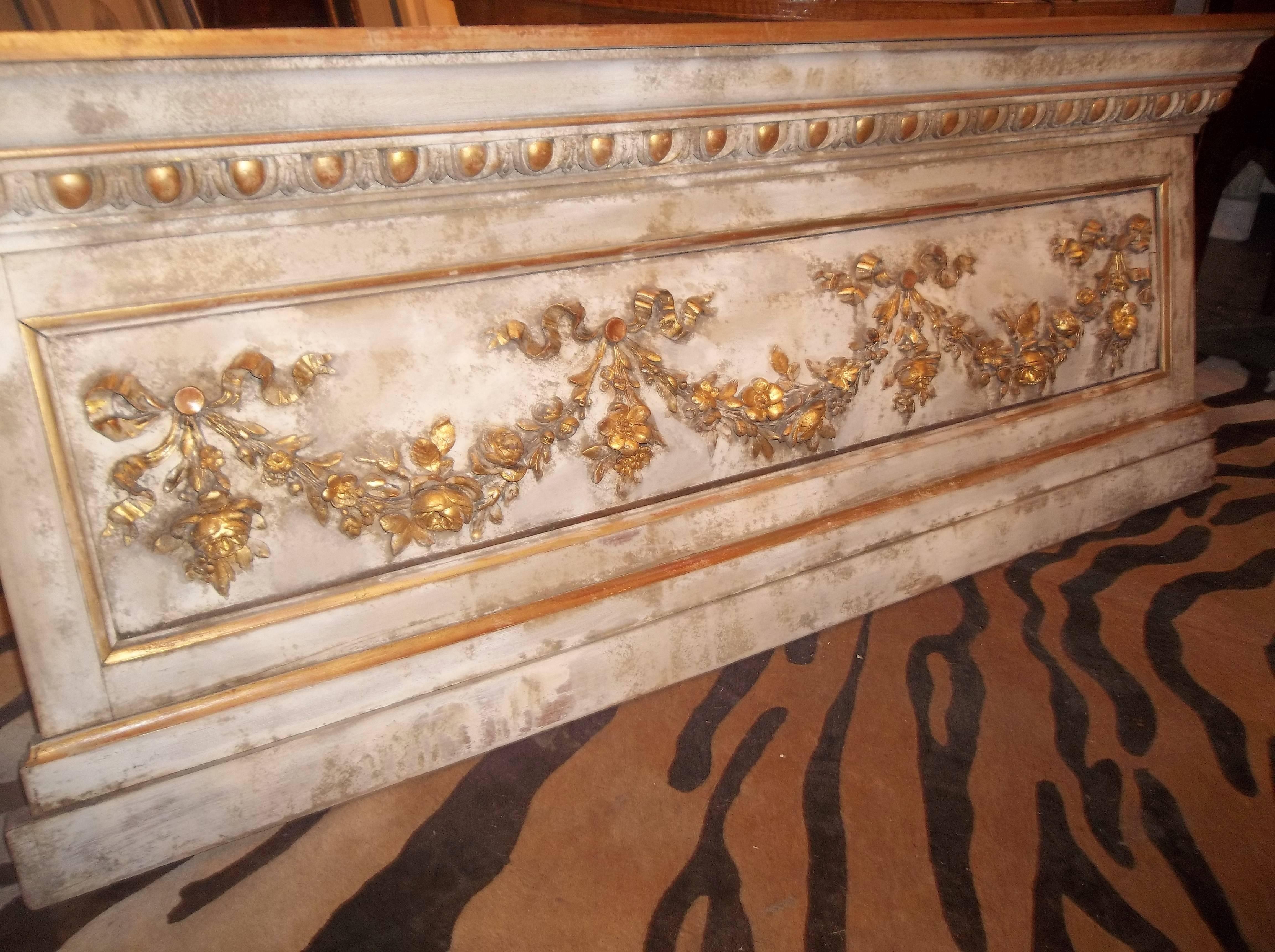 French Louis XVI Neoclassical Style Paint and Giltwood Boiserie Overdoor Panel