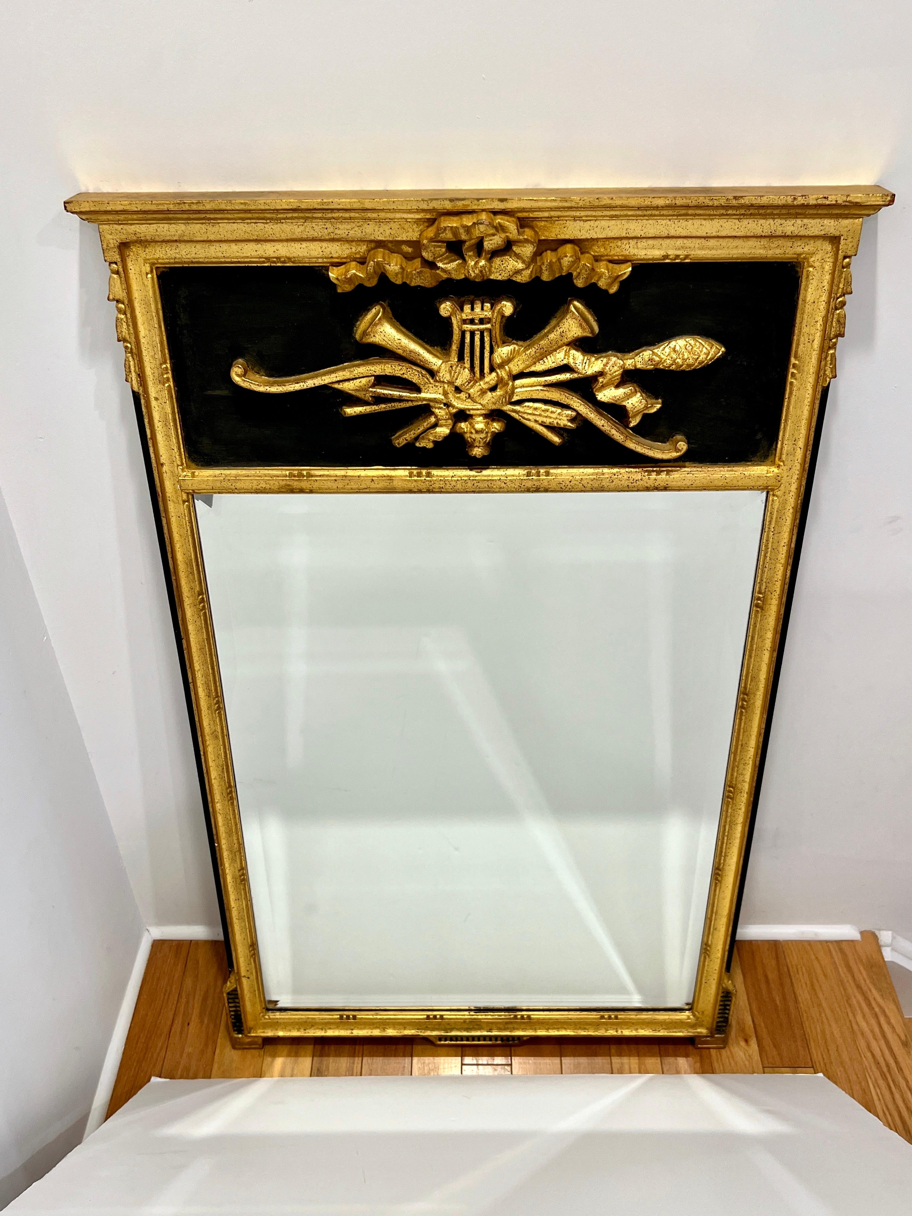 Louis XVI Neoclassical Trumeau Mirror with Giltwood and Black Frame 5
