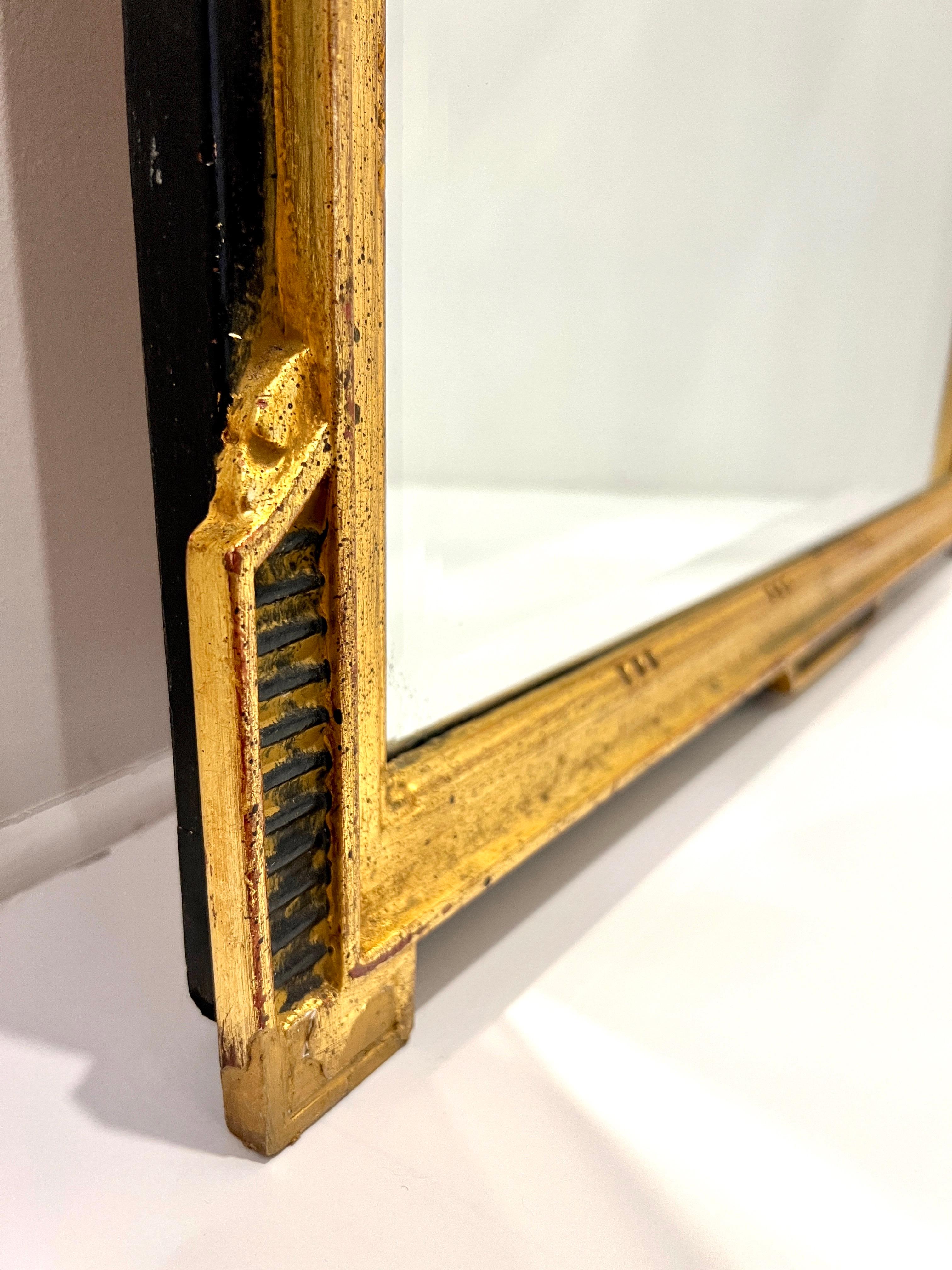 Louis XVI Neoclassical Trumeau Mirror with Giltwood and Black Frame 2