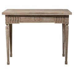 Louis XVI Oak Side Table, Whitewashed Finish, Extendable Top, France