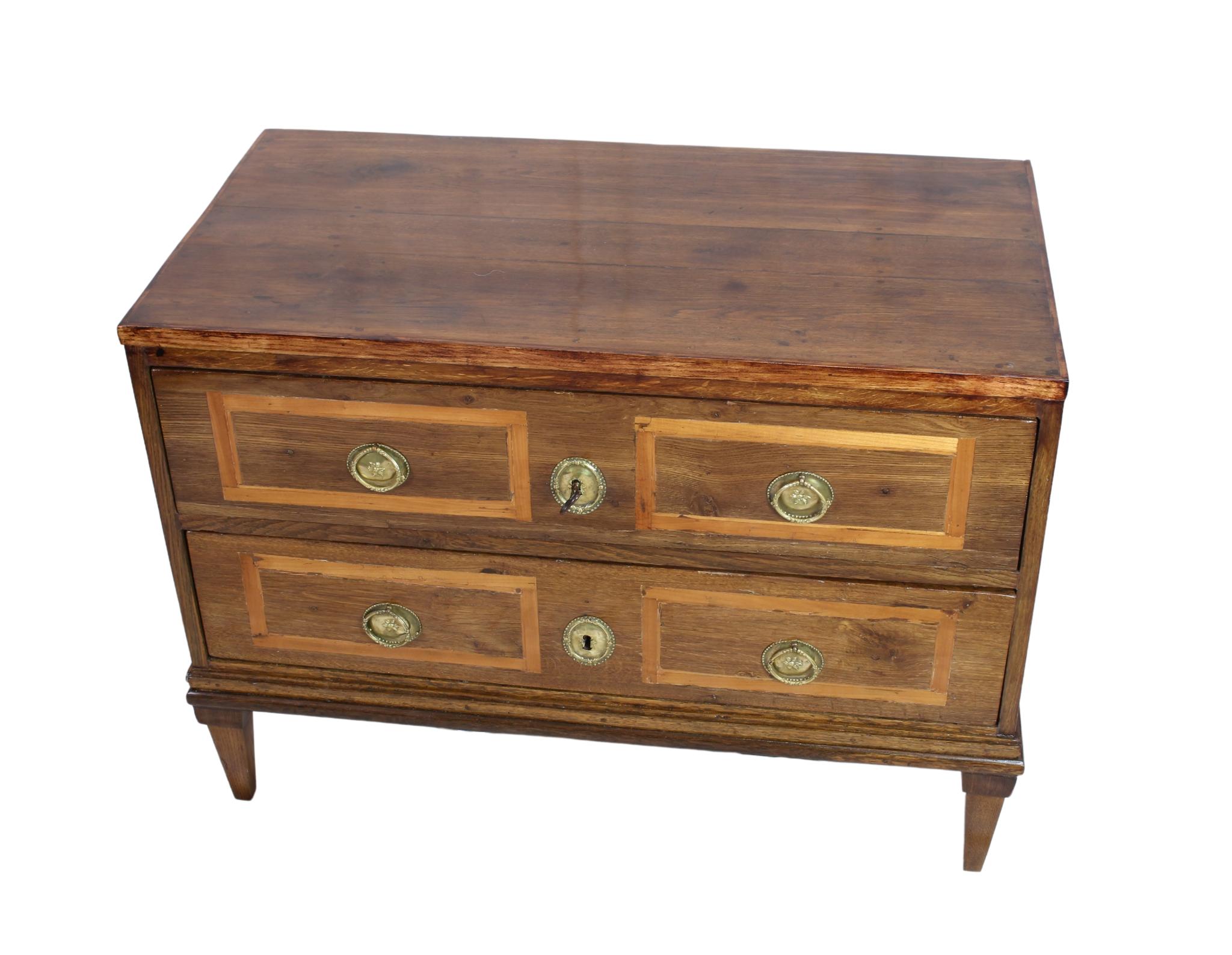 Polished Louis XVI Oak Two Drawer Commode For Sale