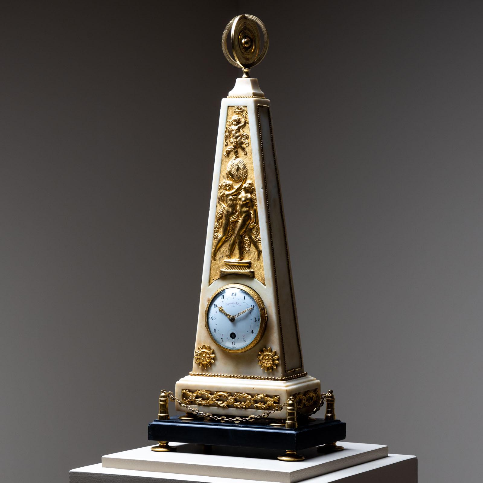 French Louis XVI Obelisk Clock, signed Dautel Fils, Paris, circa 1780 For Sale