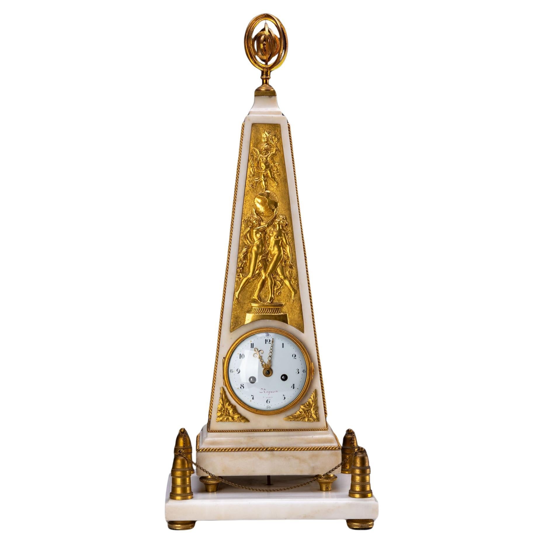 Louis XVI Obelisk Clock, signed Roque à Paris, circa 1780 For Sale