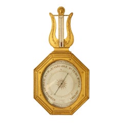 Louis XVI Octagonal Giltwood Barometer-Thermometer with Lyre Crest (c. 1780)