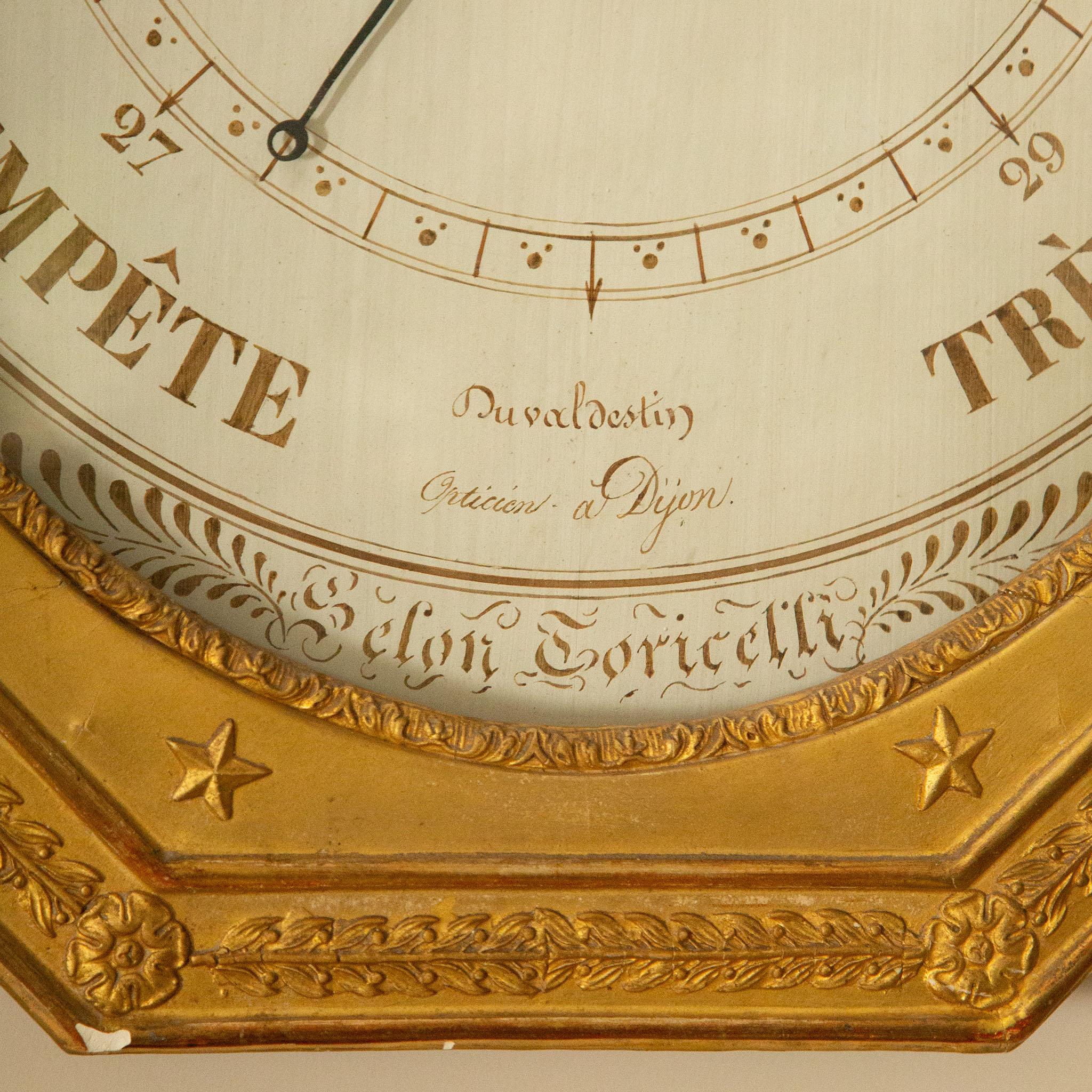18th Century and Earlier Louis XVI Octagonal Giltwood Barometer-Thermometer with Lyre Crest (c. 1780) For Sale