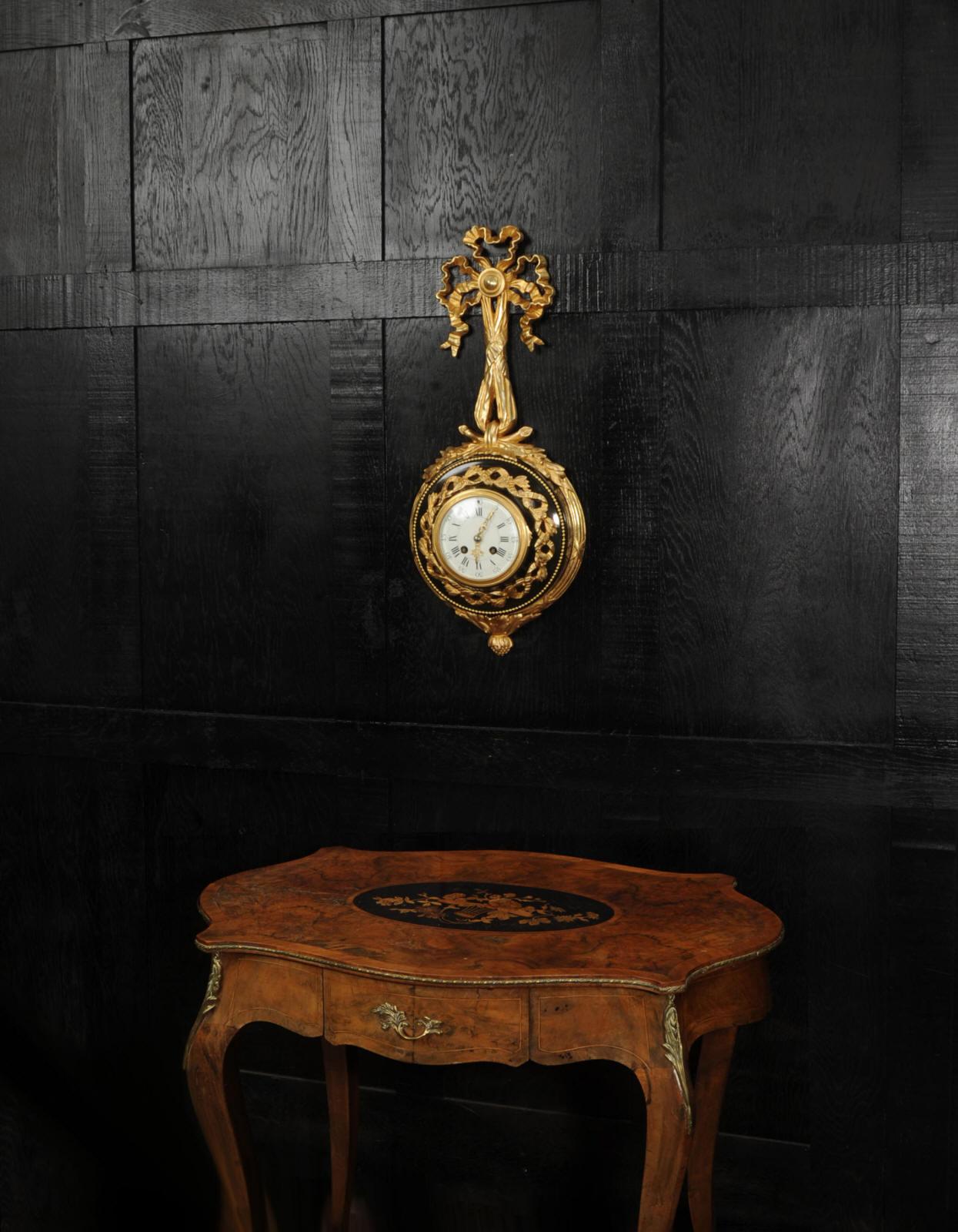 Louis XVI Ormolu and Bronze Cartel Antique French Wall Clock For Sale 6