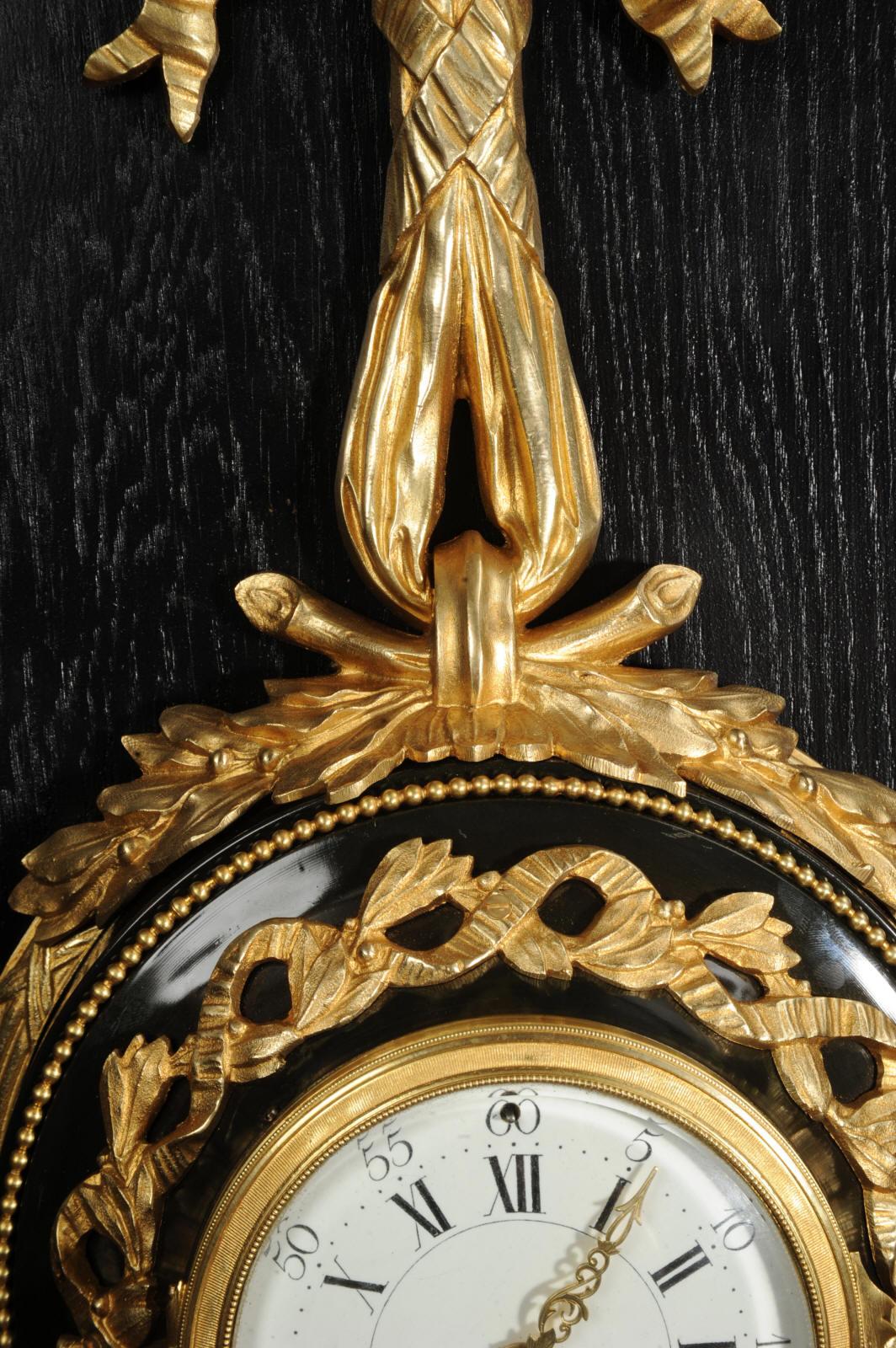 Louis XVI Ormolu and Bronze Cartel Antique French Wall Clock For Sale 8