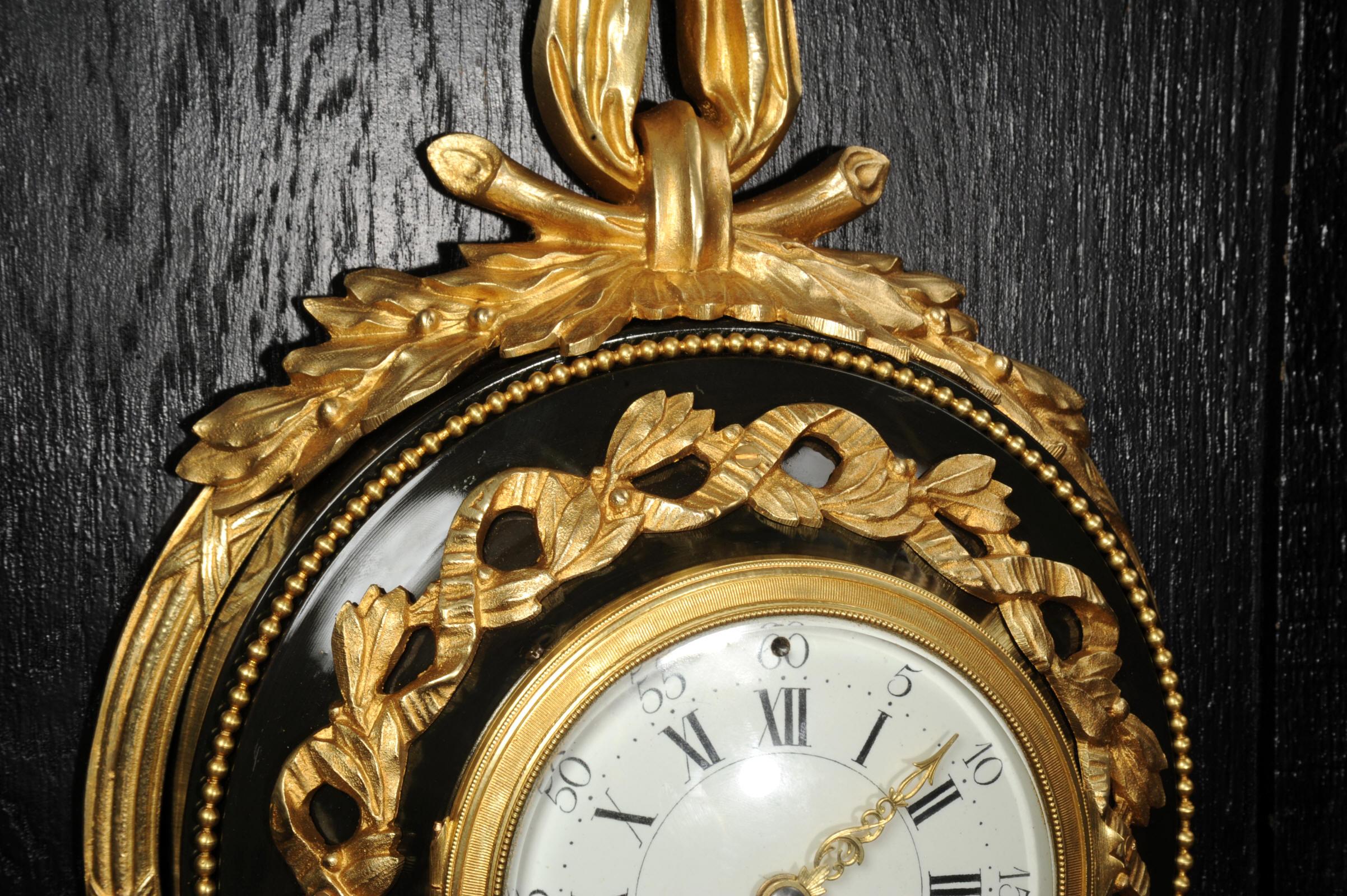 Louis XVI Ormolu and Bronze Cartel Antique French Wall Clock For Sale 9