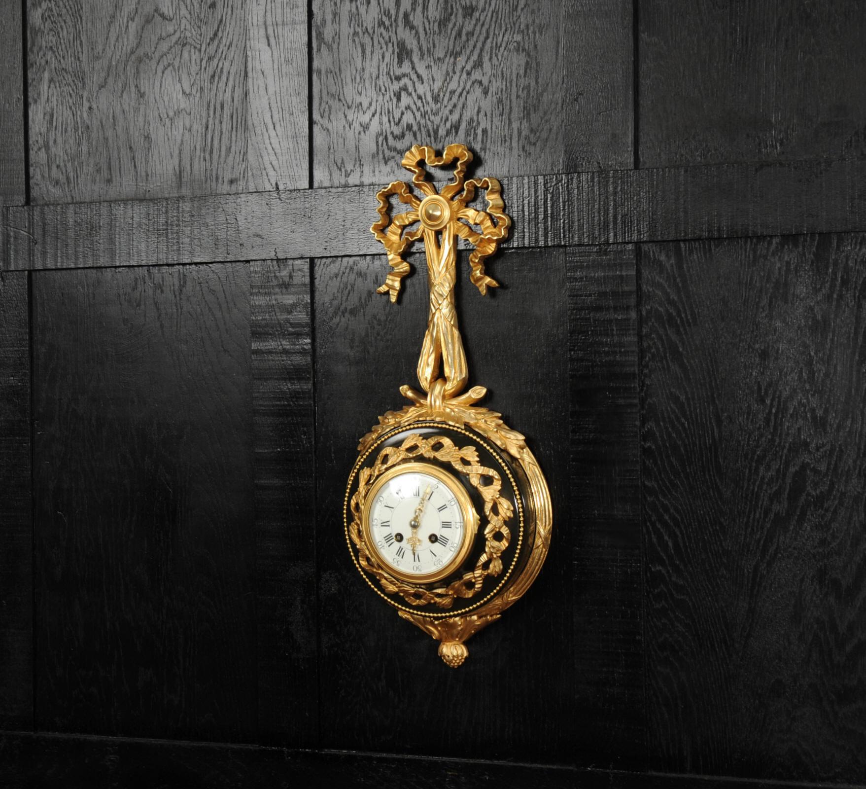 Louis XVI Ormolu and Bronze Cartel Antique French Wall Clock In Good Condition For Sale In Belper, Derbyshire