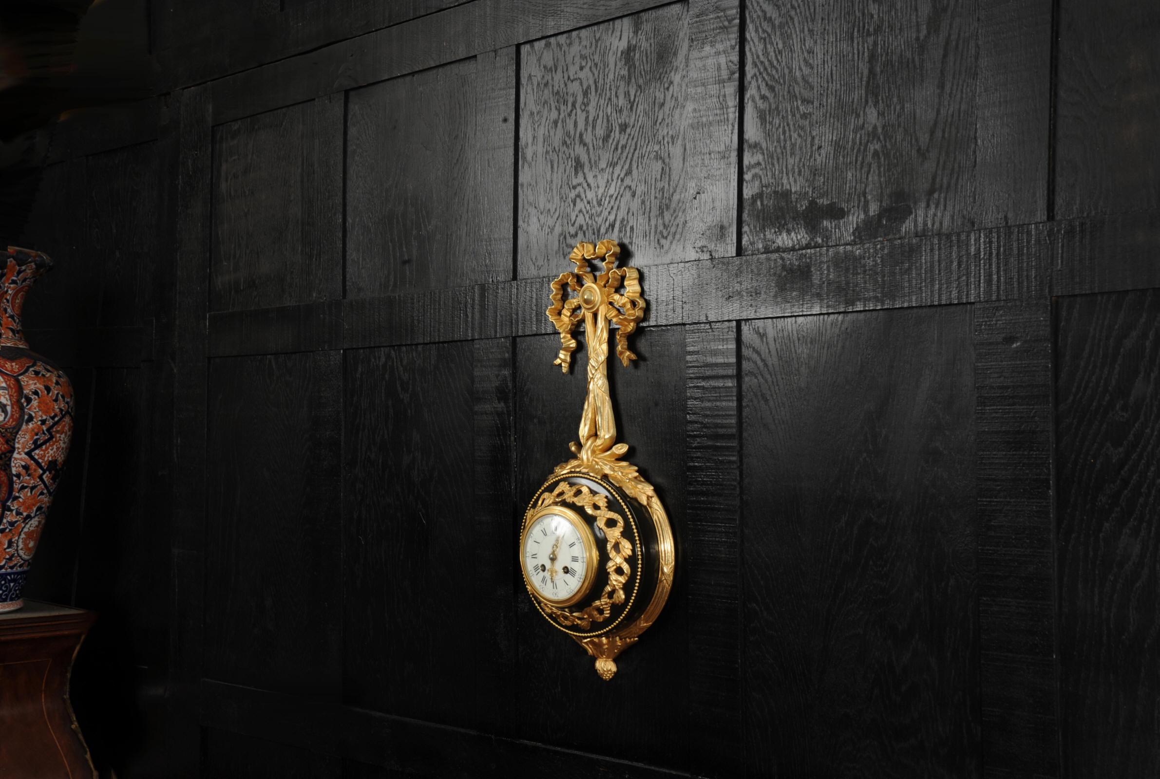 19th Century Louis XVI Ormolu and Bronze Cartel Antique French Wall Clock For Sale