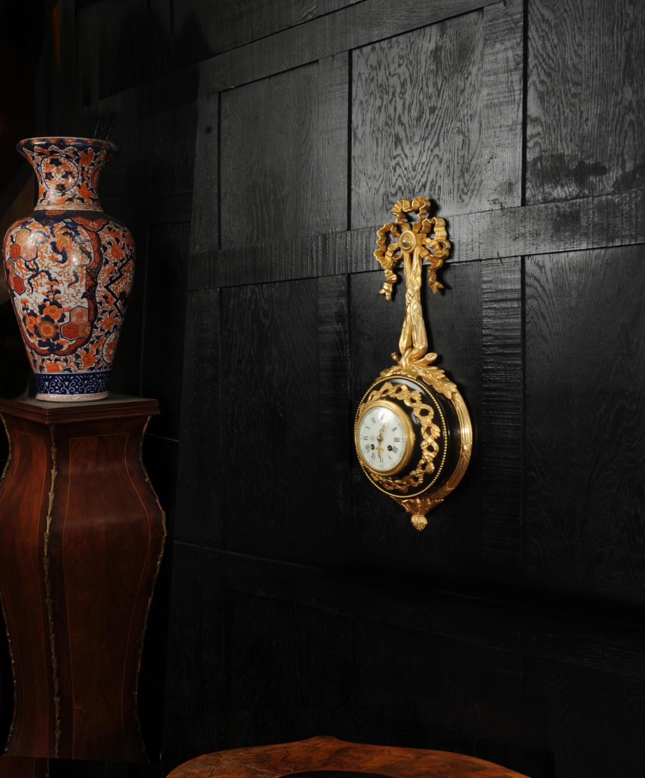 Louis XVI Ormolu and Bronze Cartel Antique French Wall Clock For Sale 1