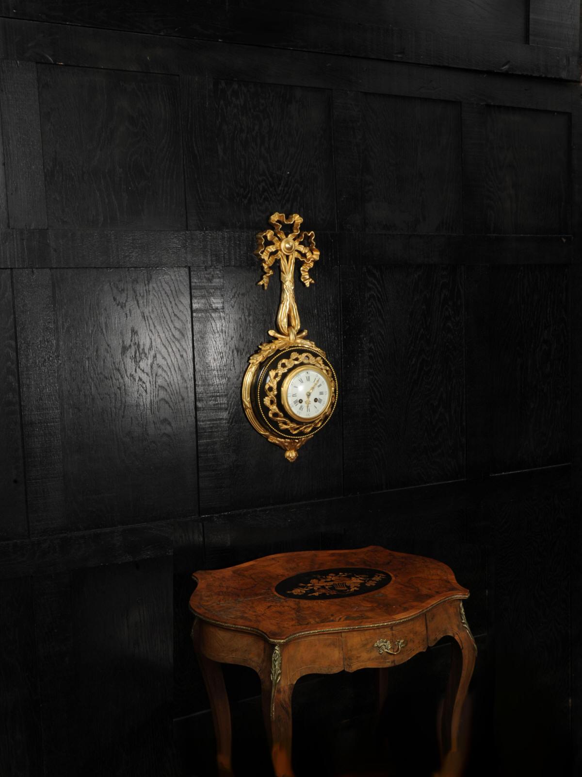 Louis XVI Ormolu and Bronze Cartel Antique French Wall Clock For Sale 2