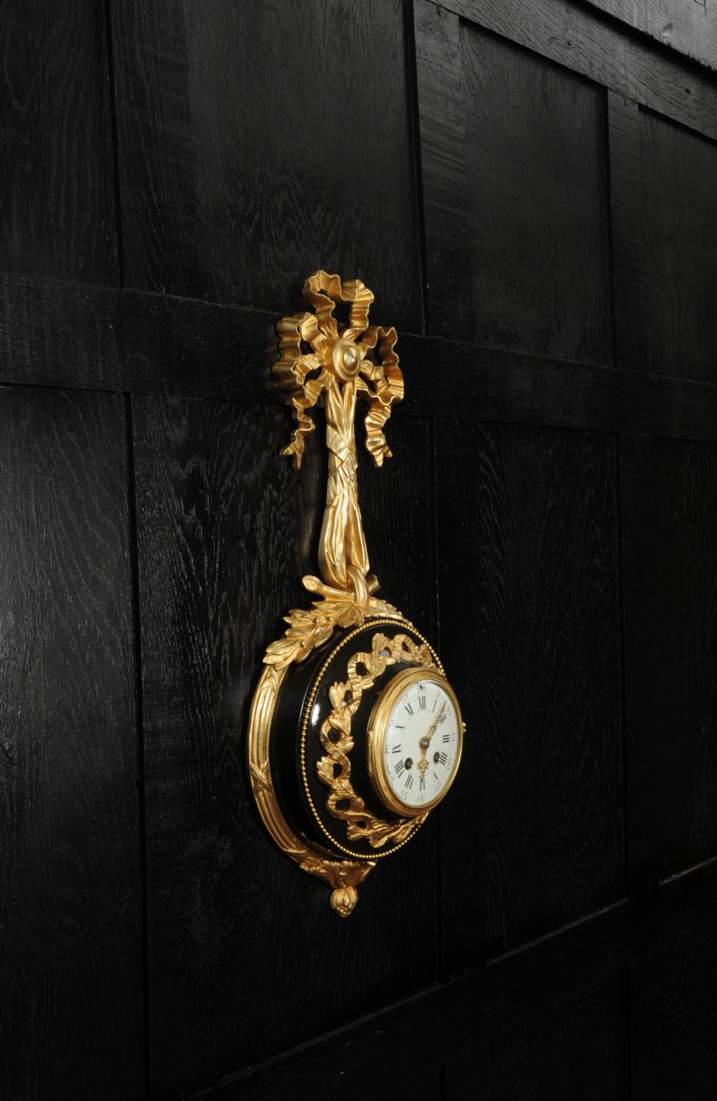 Louis XVI Ormolu and Bronze Cartel Antique French Wall Clock For Sale 3