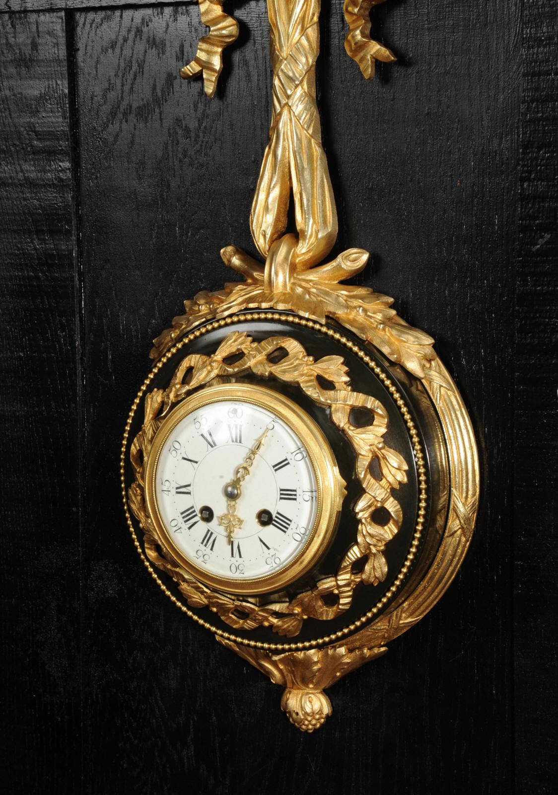 Louis XVI Ormolu and Bronze Cartel Antique French Wall Clock For Sale 4