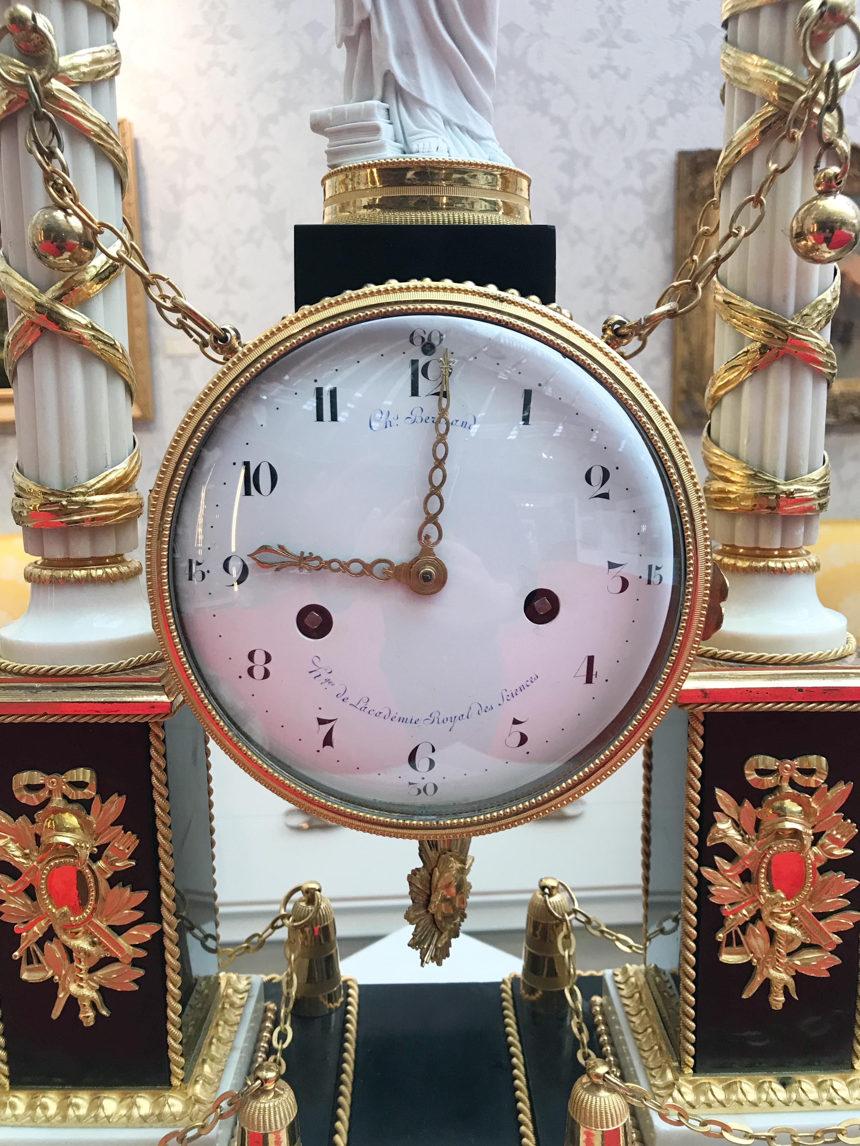 Louis XVI Ormolu and Marble Clock In Good Condition For Sale In Vancouver, BC
