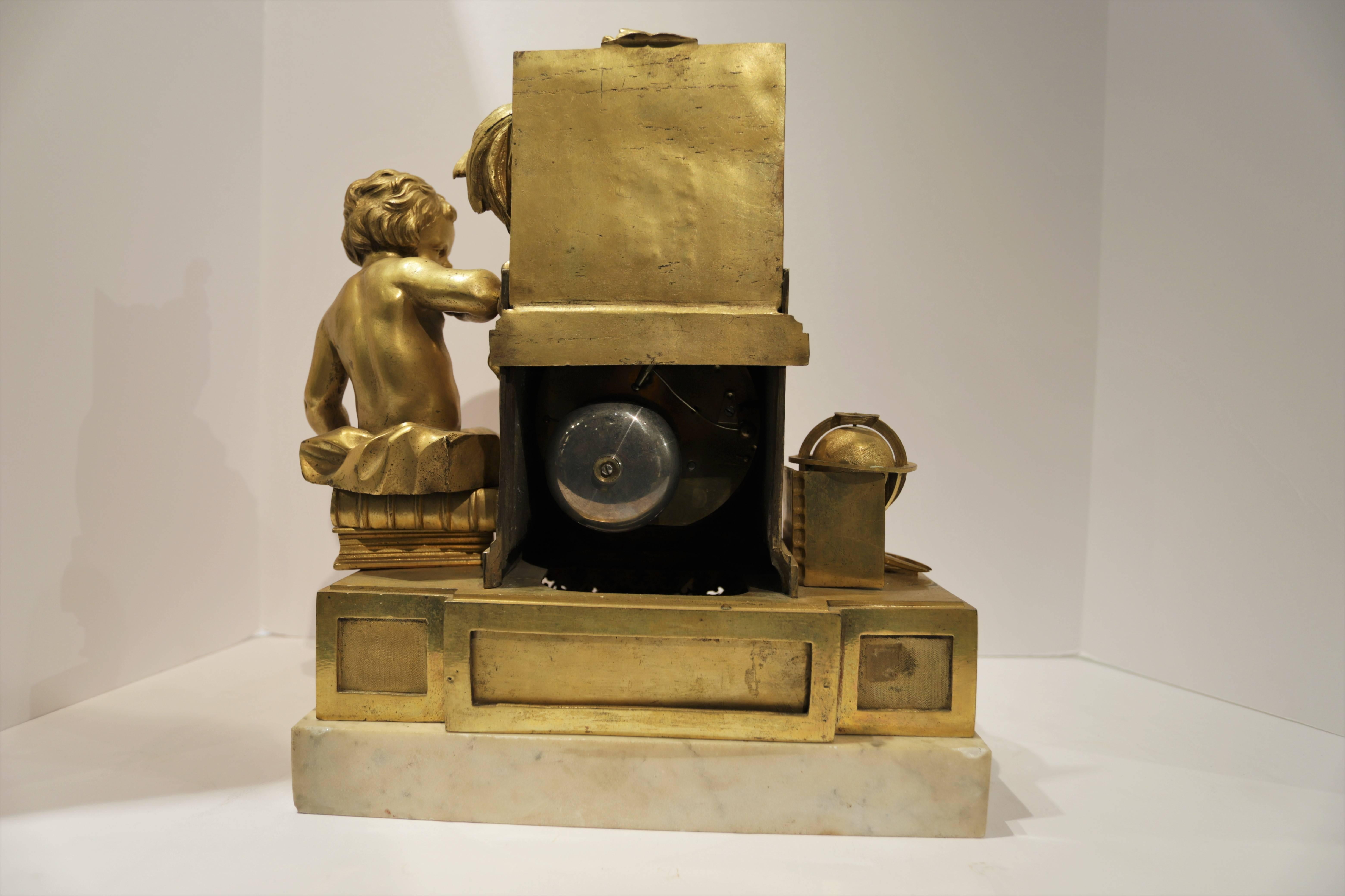 French Louis XVI Ormolu and Marble Figural Mantel Clock