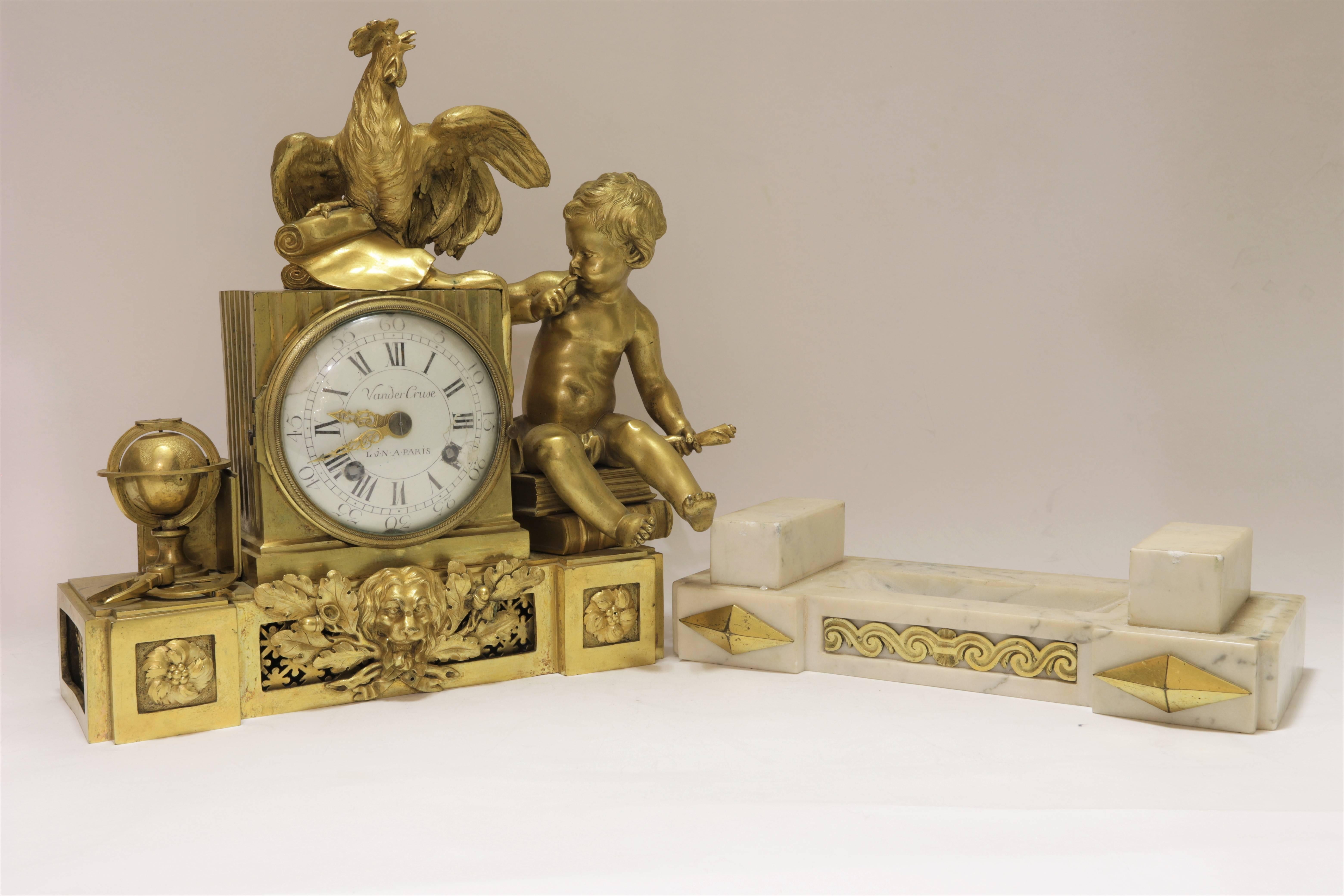 Late 18th Century Louis XVI Ormolu and Marble Figural Mantel Clock