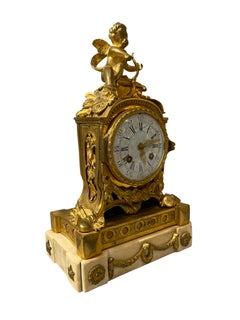 Pendule de cheminée Louis XVI en ormeau et marbre