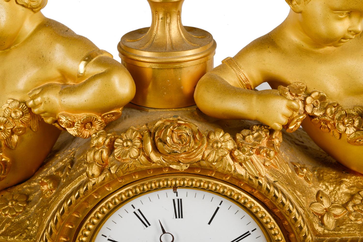 Gilt Louis XVI, Ormolu and Sevres Style Mantle Clock, 19th Century For Sale