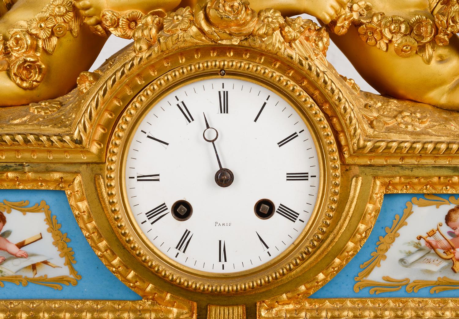 Louis XVI, Ormolu and Sevres Style Mantle Clock, 19th Century For Sale 1