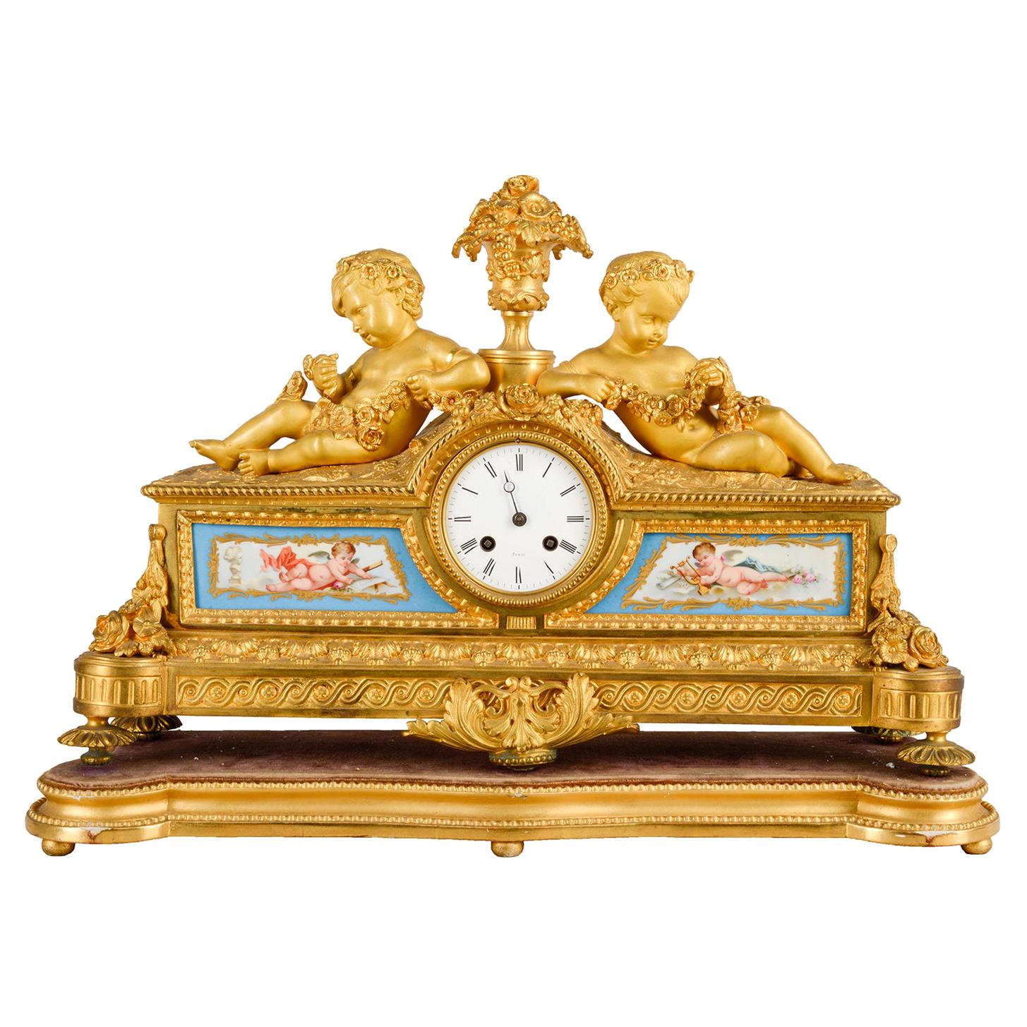 Louis XVI, Ormolu and Sevres Style Mantle Clock, 19th Century