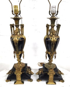 Louis XVI Ormolu & Black Onyx Lamps