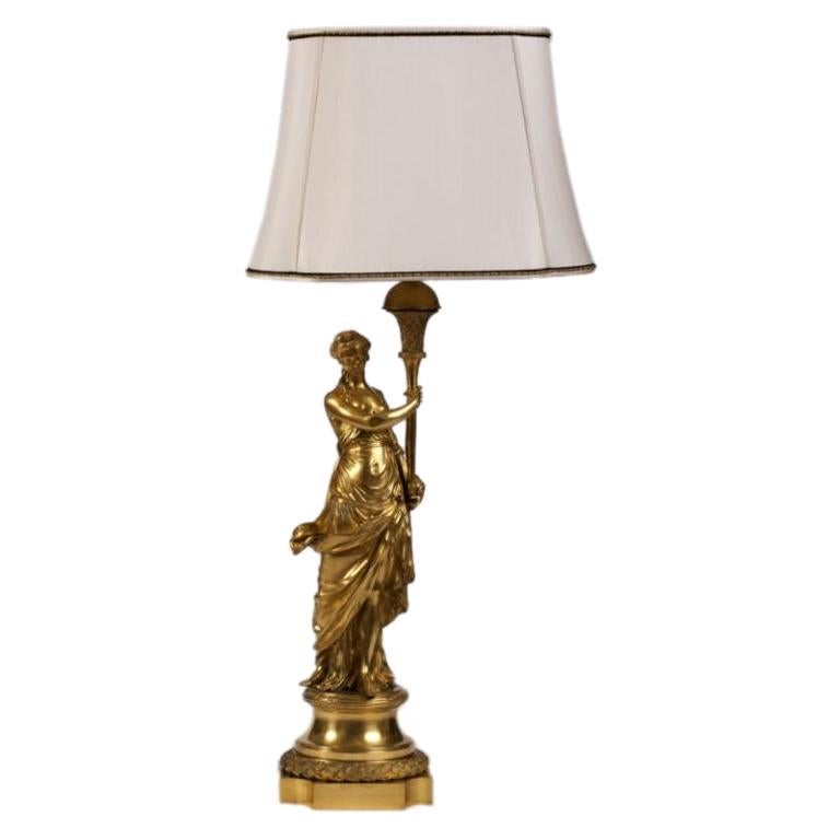 Louis XVI Ormolu Figural Candlestick Mounted as a Lamp For Sale