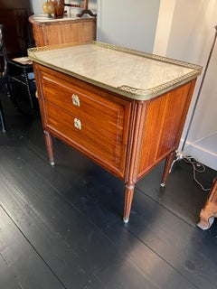 Louis XVI Ormolu Mounted 2 Drawer Mahogany Commode with Marble Top