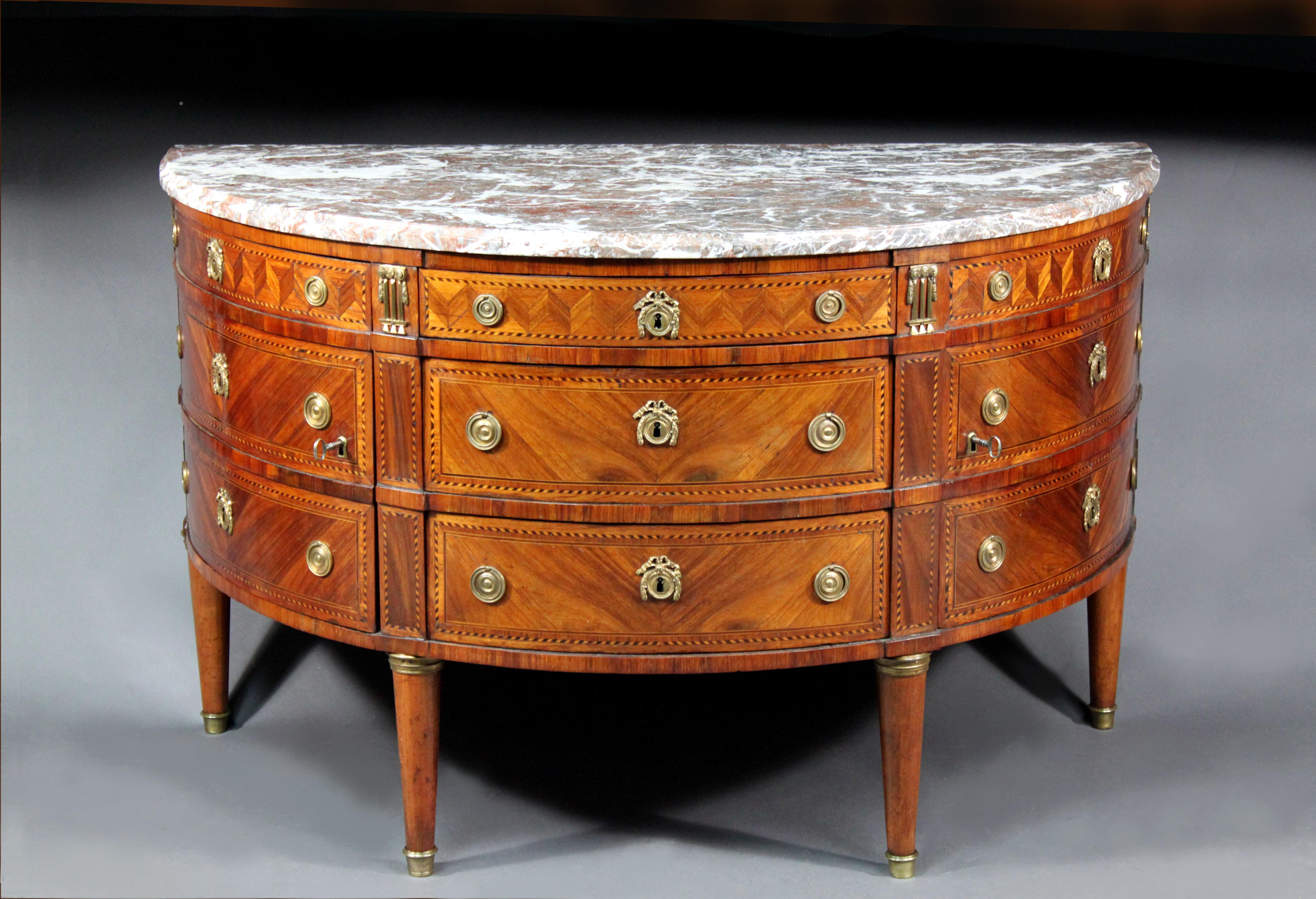 French Louis XVI Ormolu-Mounted Demilune Kingwood Commode For Sale