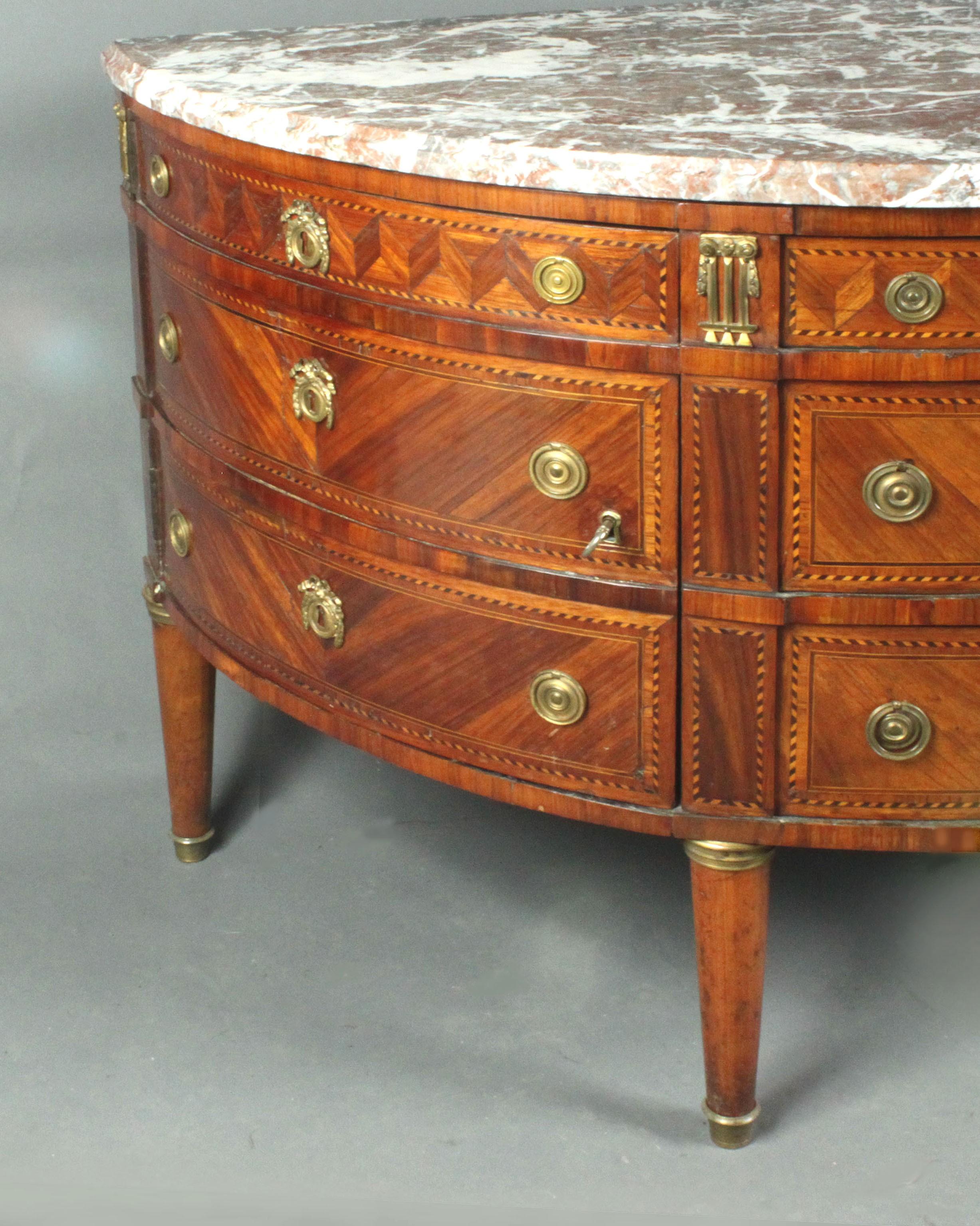 Marquetry Louis XVI Ormolu-Mounted Demilune Kingwood Commode For Sale