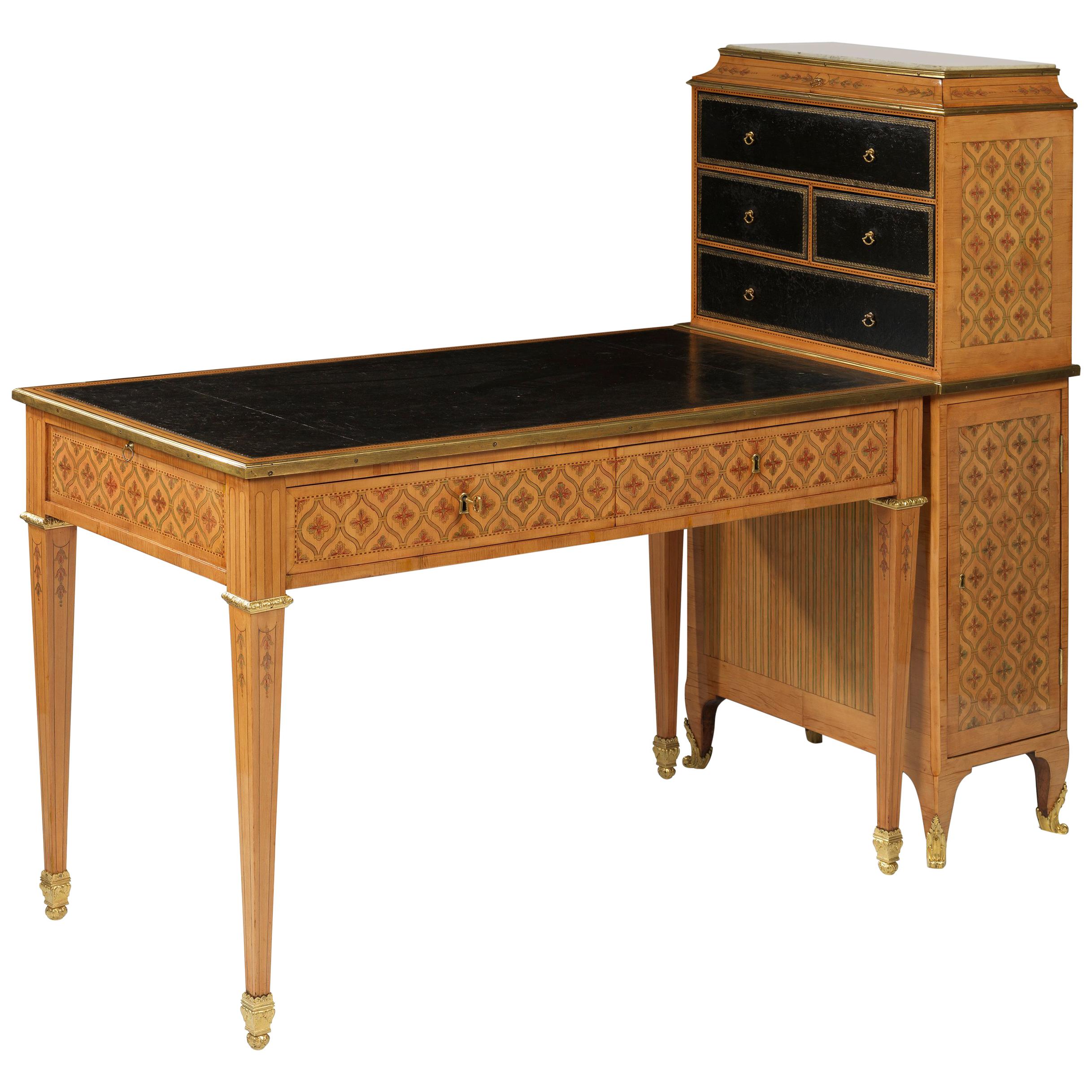 Louis XVI Ormolu-Mounted Marquetry Bureau Plat and Cartonnier For Sale