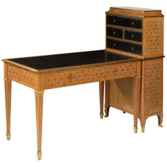 Louis XVI Ormolu-Mounted Marquetry Bureau Plat and Cartonnier